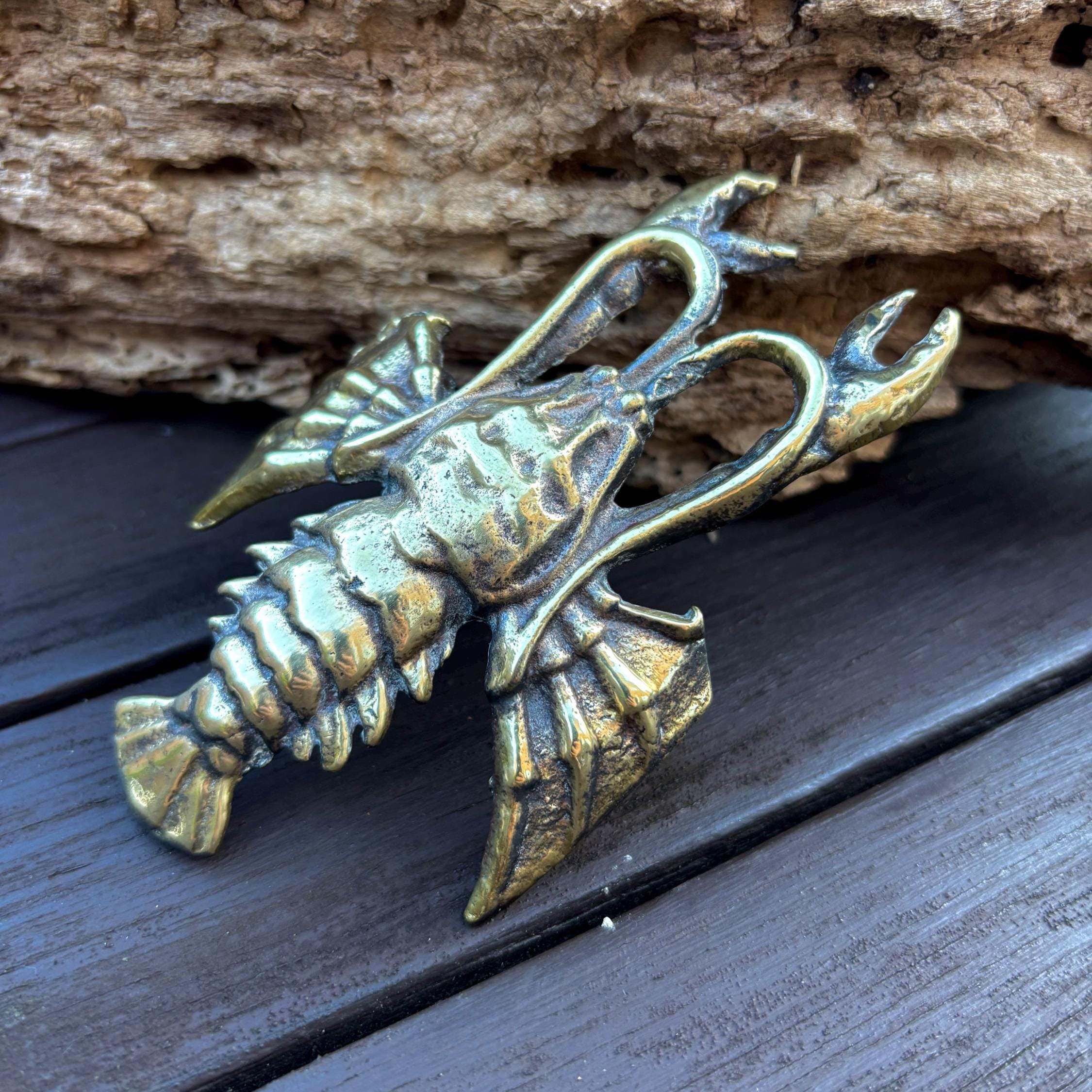 Vintage Brass Lobster Figurine Solid Brass Nautical Coastal Decor Beach House Ornament