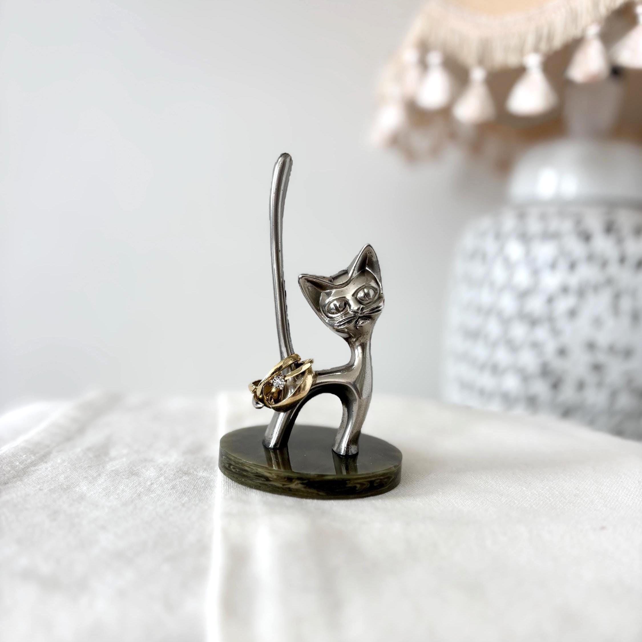 Vintage Silver Plated Cat Ring Holder Made In England Seba Jewellery Stand