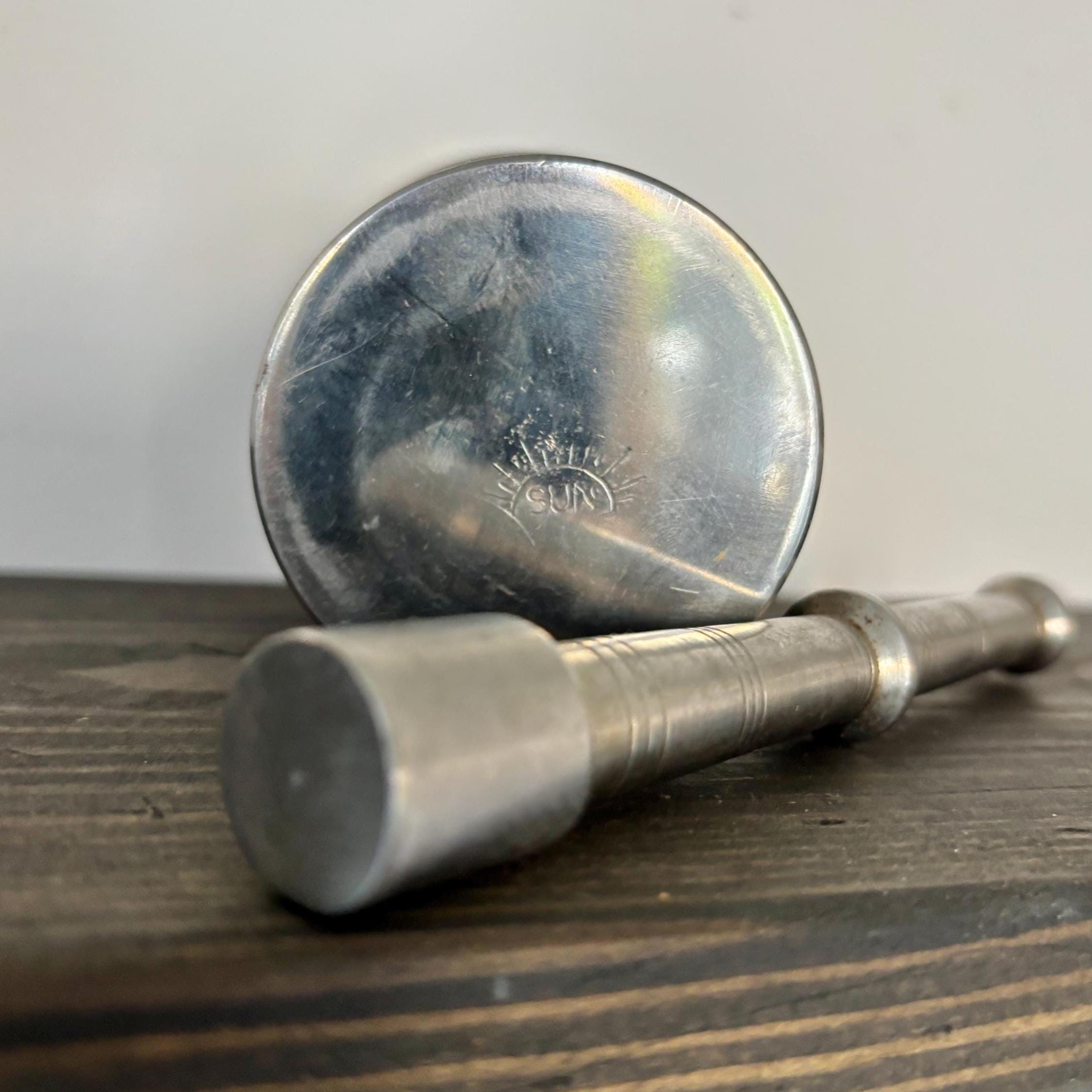 Vintage “SUN” Stainless Steel Mortar and Pestle | Mini Spice Grinder with Original Export Label