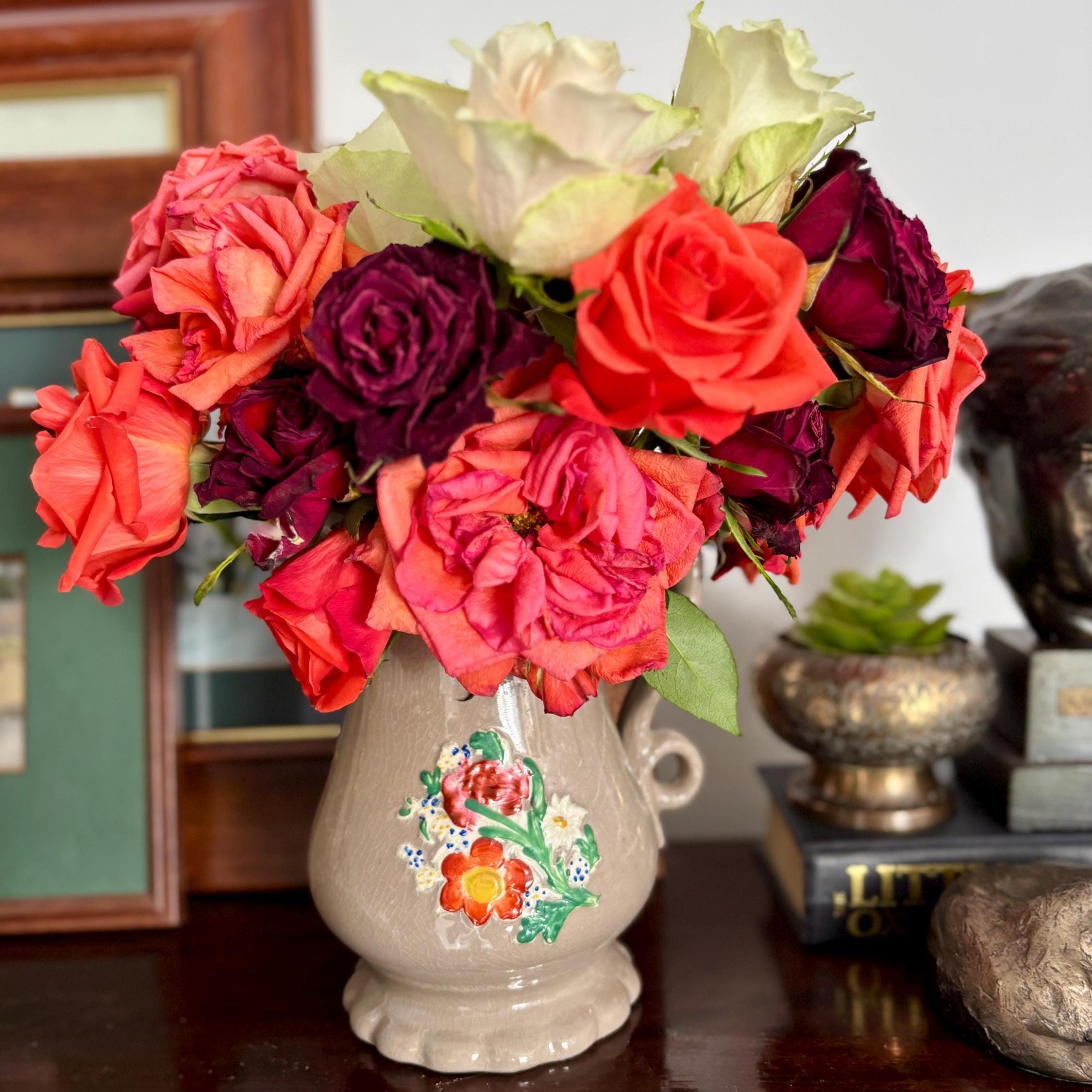 Vintage Ceramic Jug Vase with Floral Design