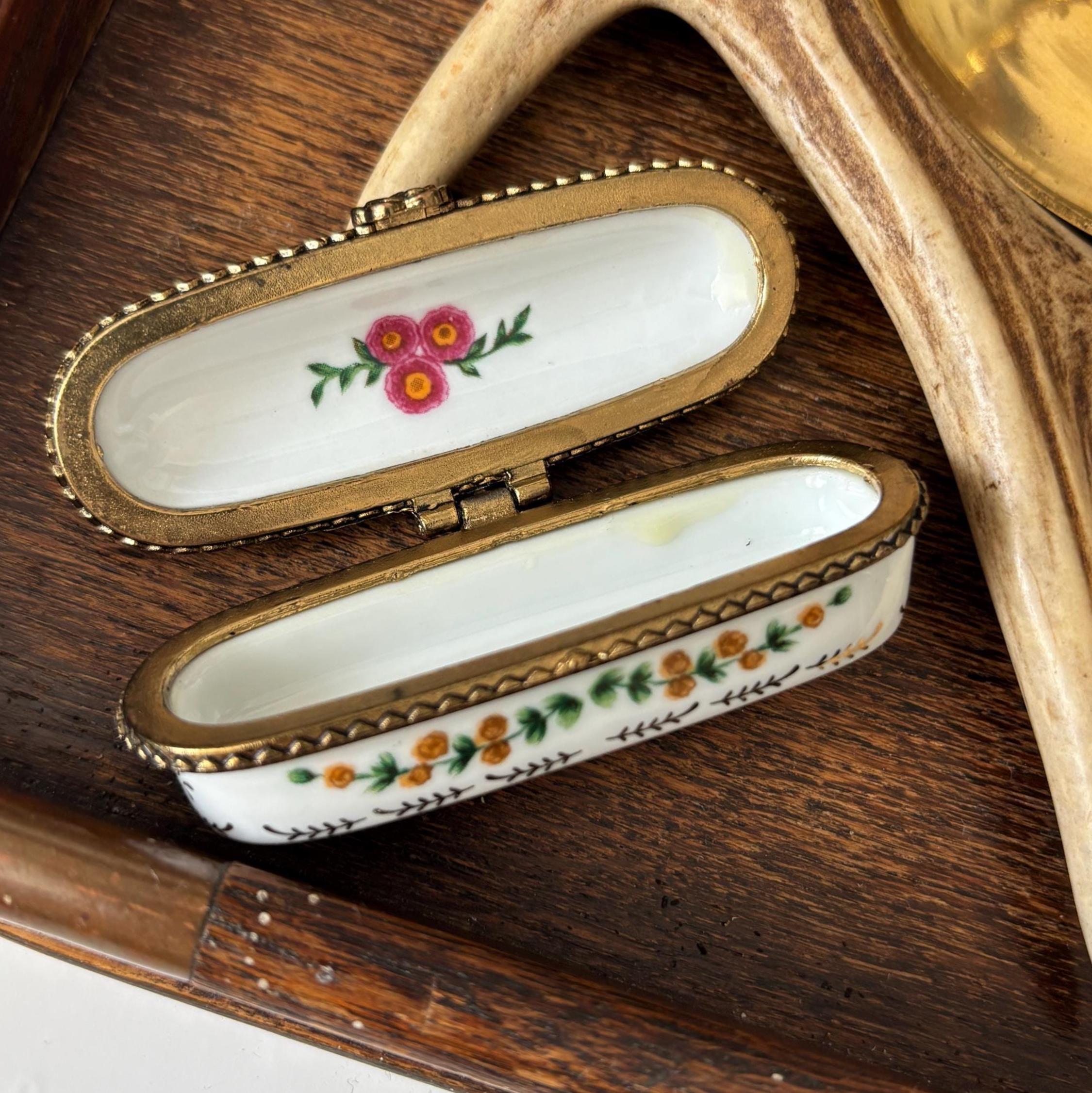 Vintage Del Prado Porcelain Floral Trinket Box Limoges Style Pill Box Keepsake Gift Collectible