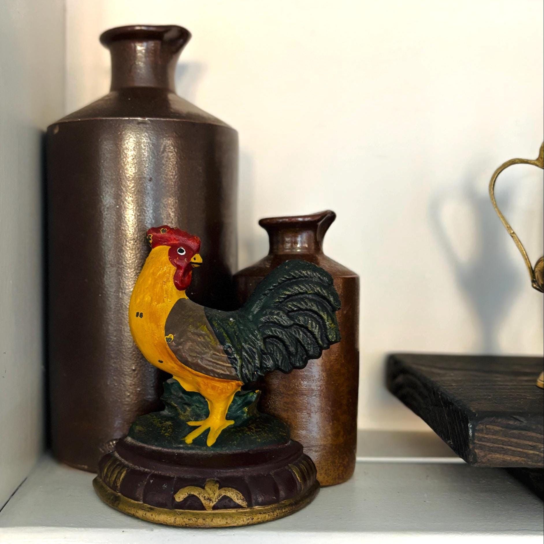 Cast Iron Rooster Doorstop, Vintage Farmhouse Kitchen Decor, Chicken Figurine, Rustic Home Accent