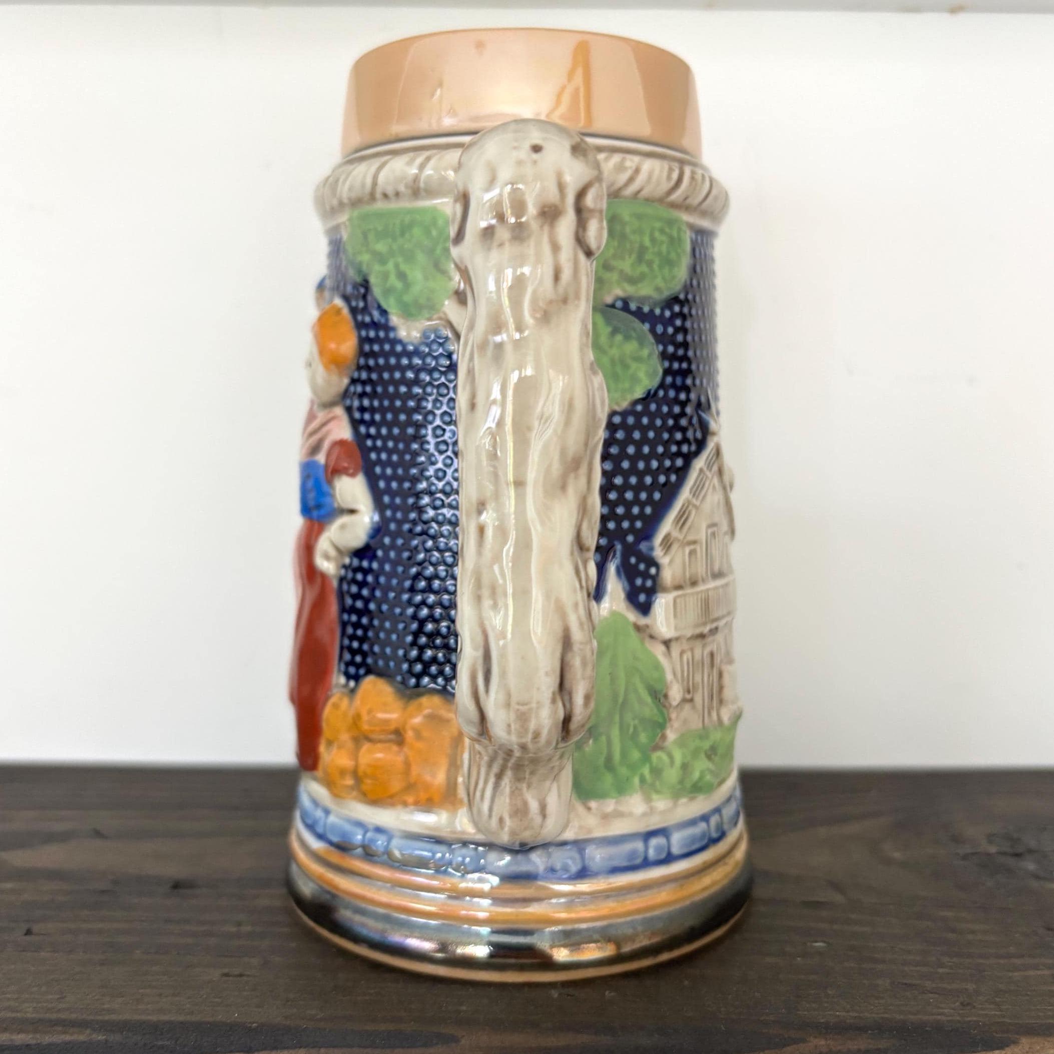 Vintage German Beer Stein | Relief Tavern Scene with Couple | West Germany