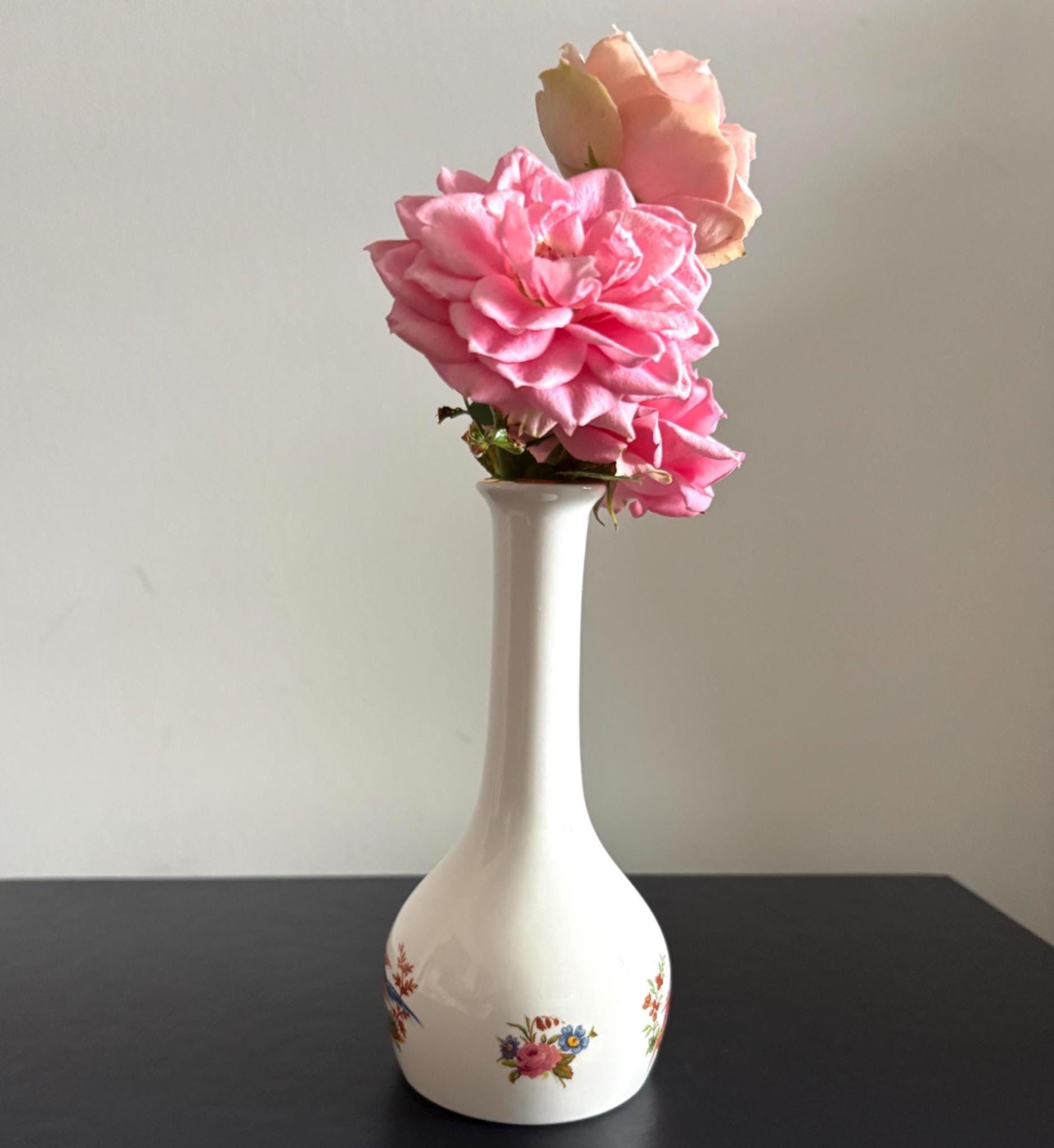 Vintage Crown Staffordshire Bud Vase: Exotic Bird & Floral Bone China