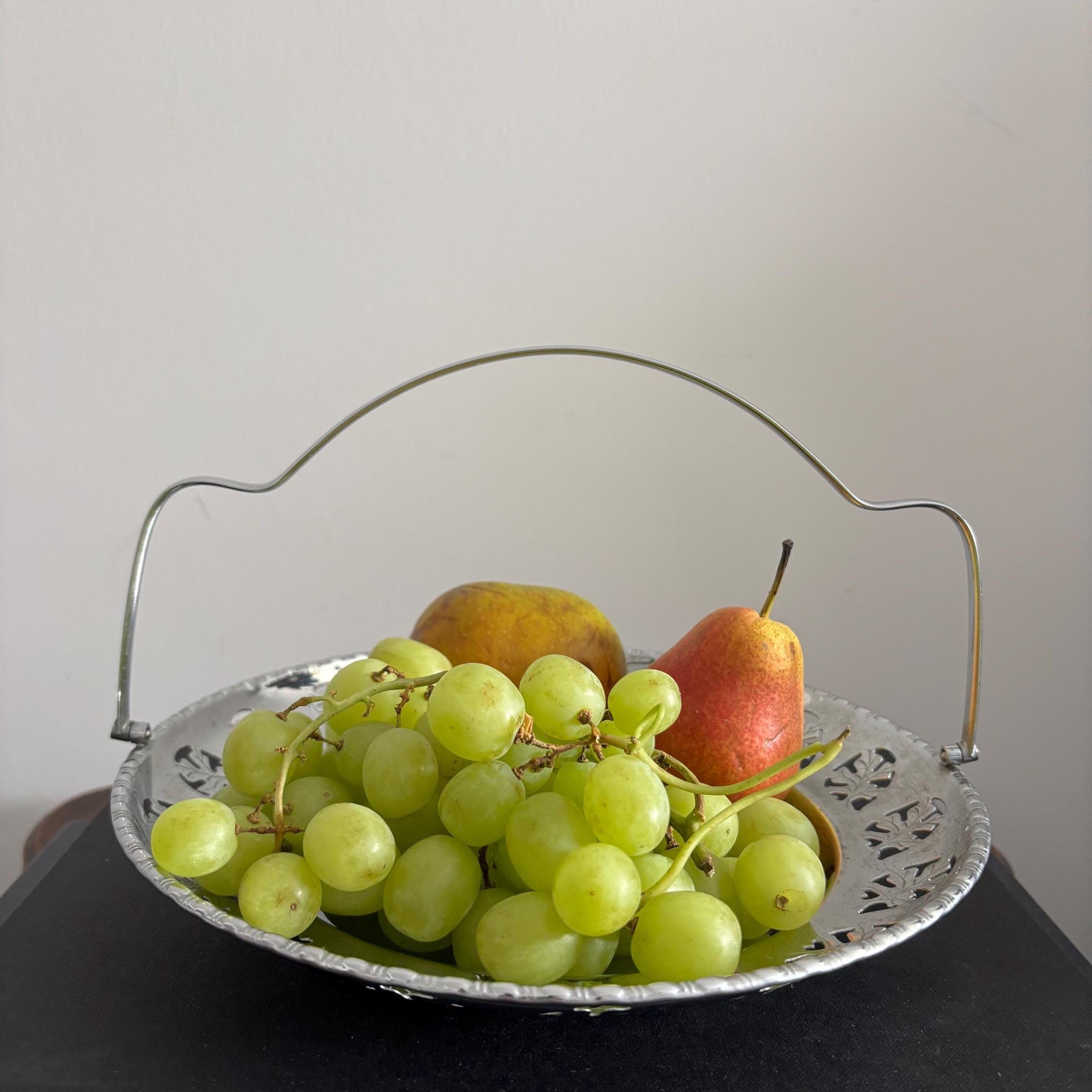 Vintage Silver Plated Pierced Basket: Retro Fruit Bowl Serving Tray
