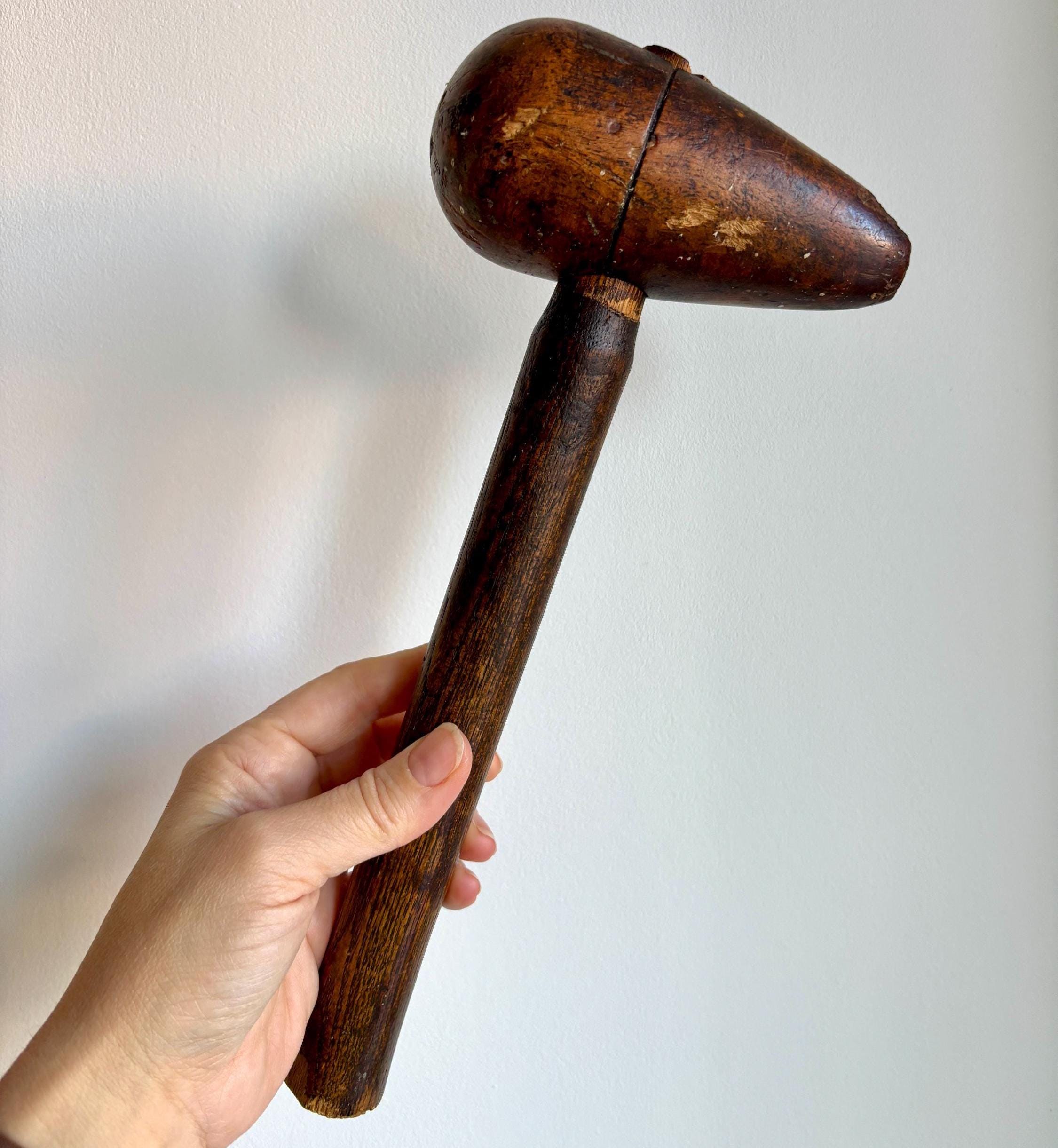 Vintage Lead-Dressing “Bossing” Mallet | Pear-Shaped Wooden Head | Roofer/Plumber Tool