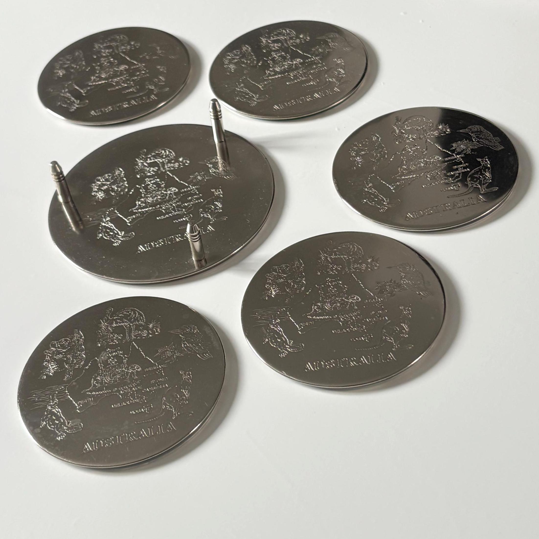 Vintage Australia Souvenir Coaster Set Silver Plated Drinks Coasters with Stand