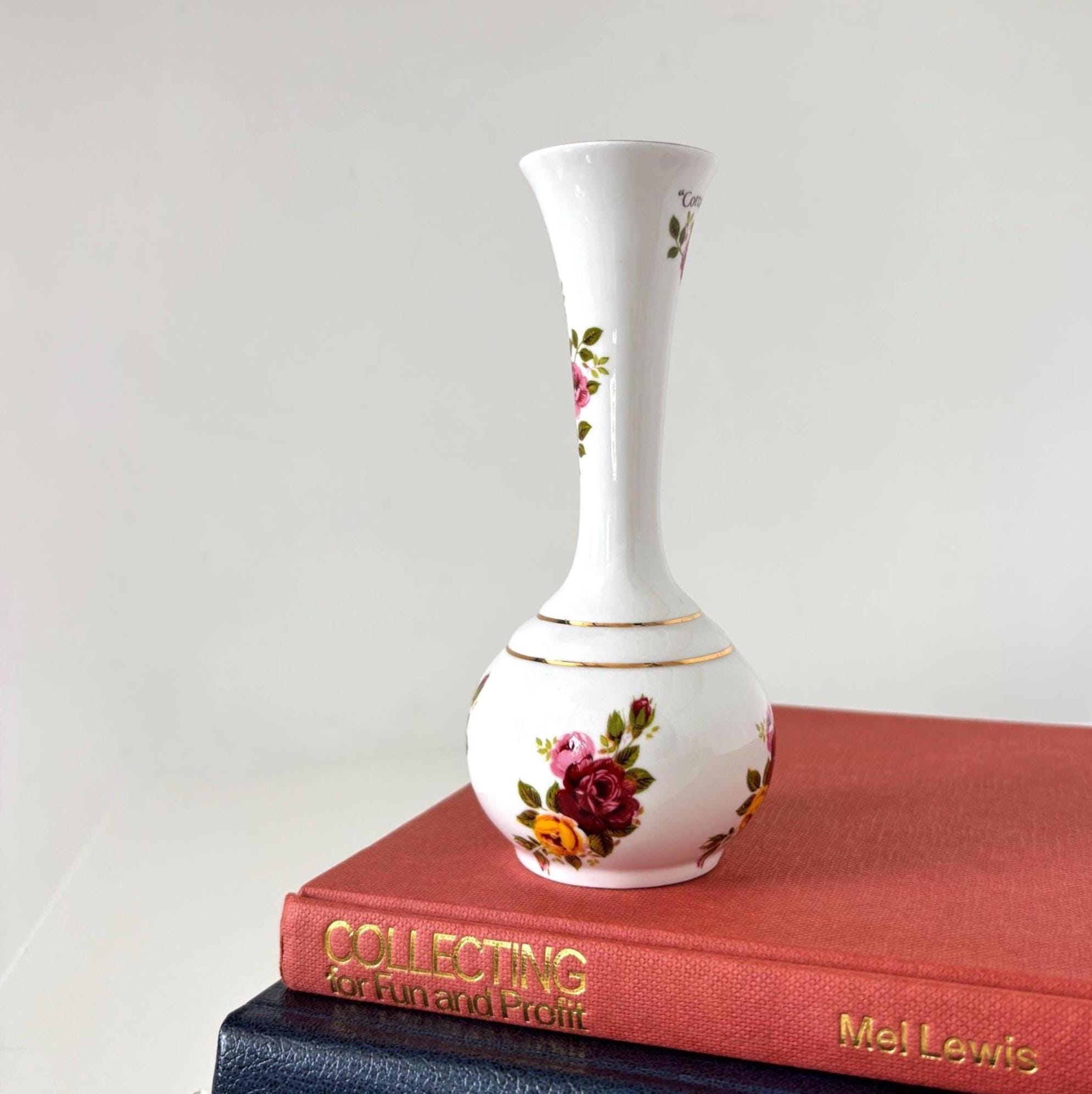 Vintage Camelot Bone China Bud Vase Cottage Rose Made in England Floral Mini Decor