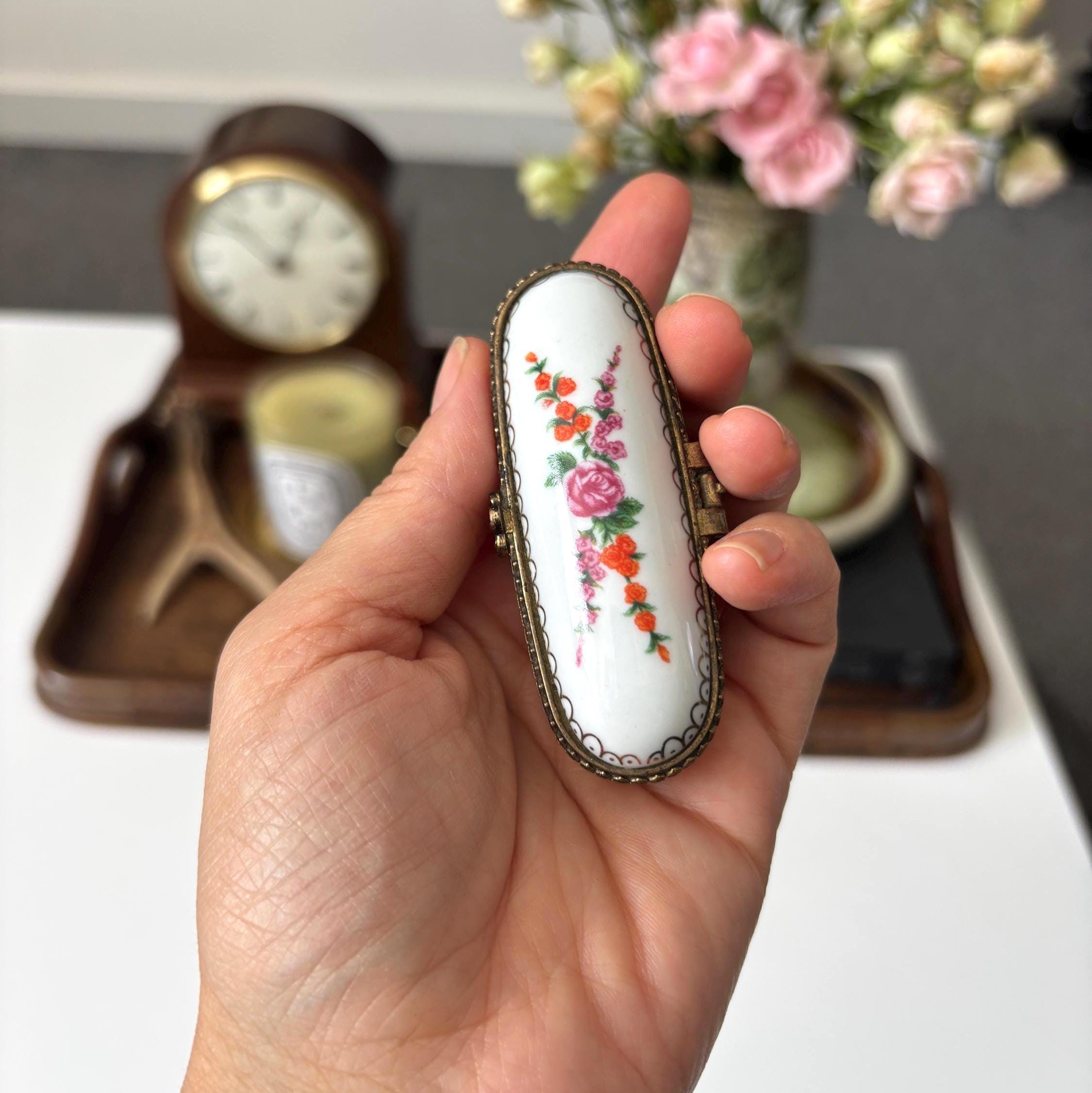 Vintage Del Prado Porcelain Floral Trinket Box Limoges Style Pill Box Keepsake Gift Collectible