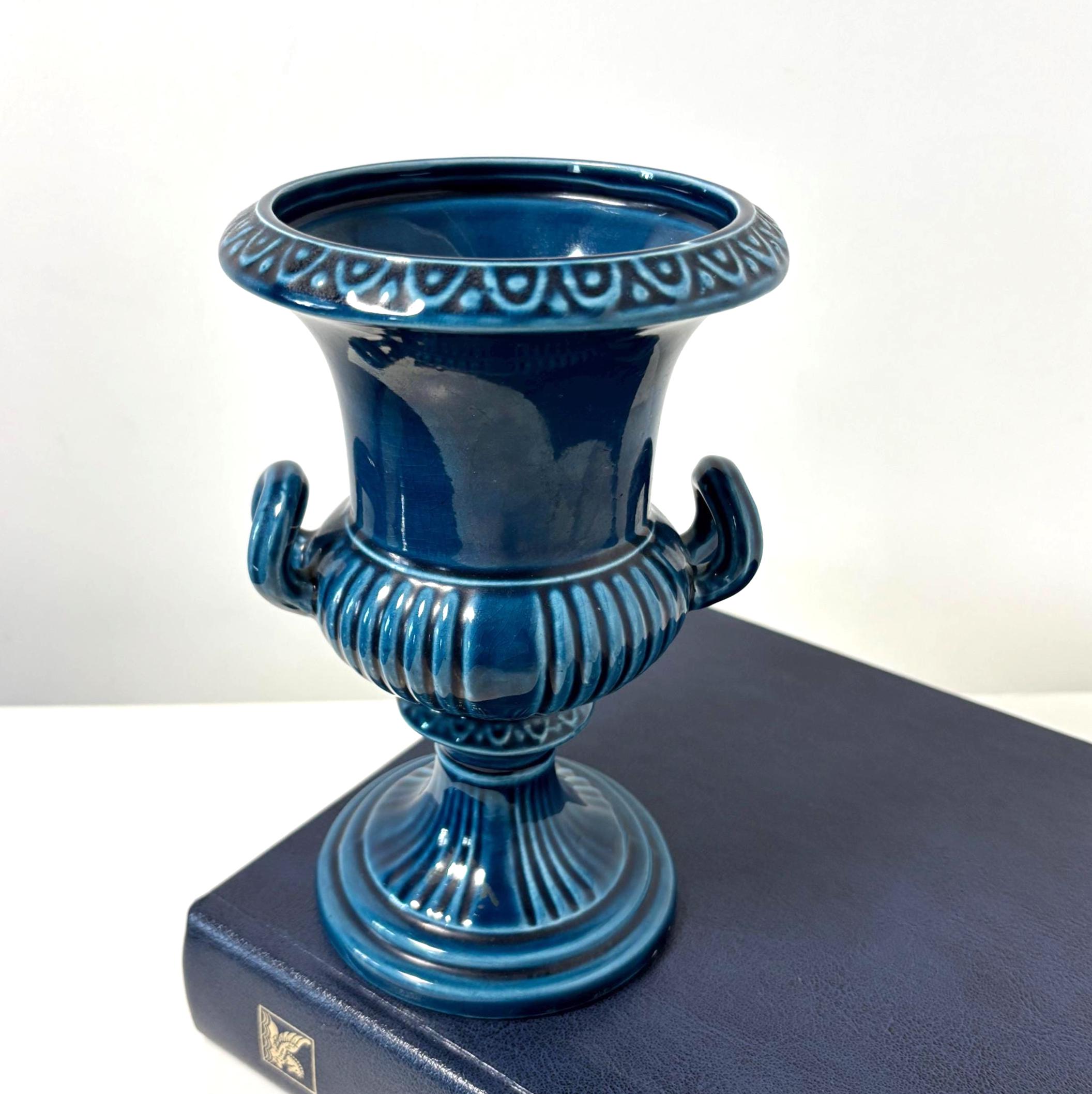 Vintage Dartmouth Pottery Blue Urn Vase: Mid-Century English Ceramic