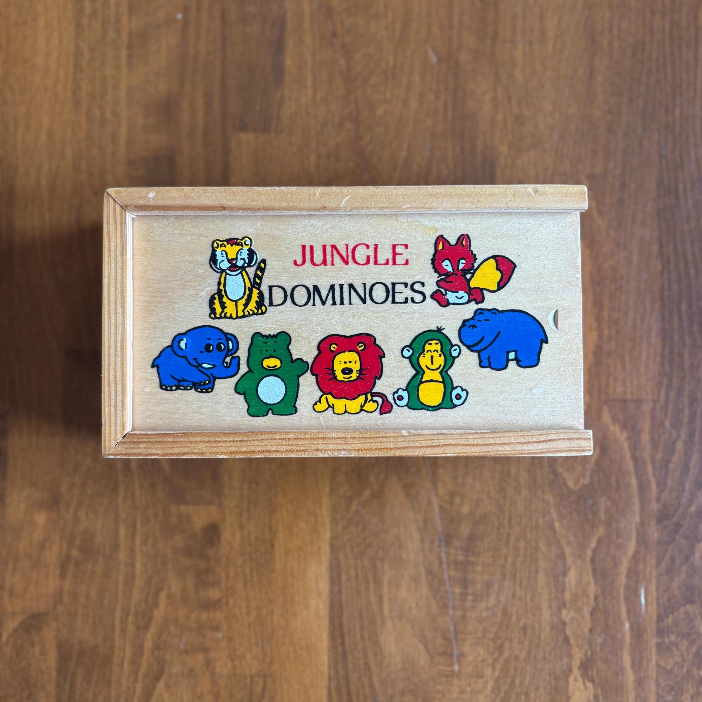 Vintage Wooden Jungle Dominoes Game | Animal Picture Dominoes in Sliding Box | Children’s Toy