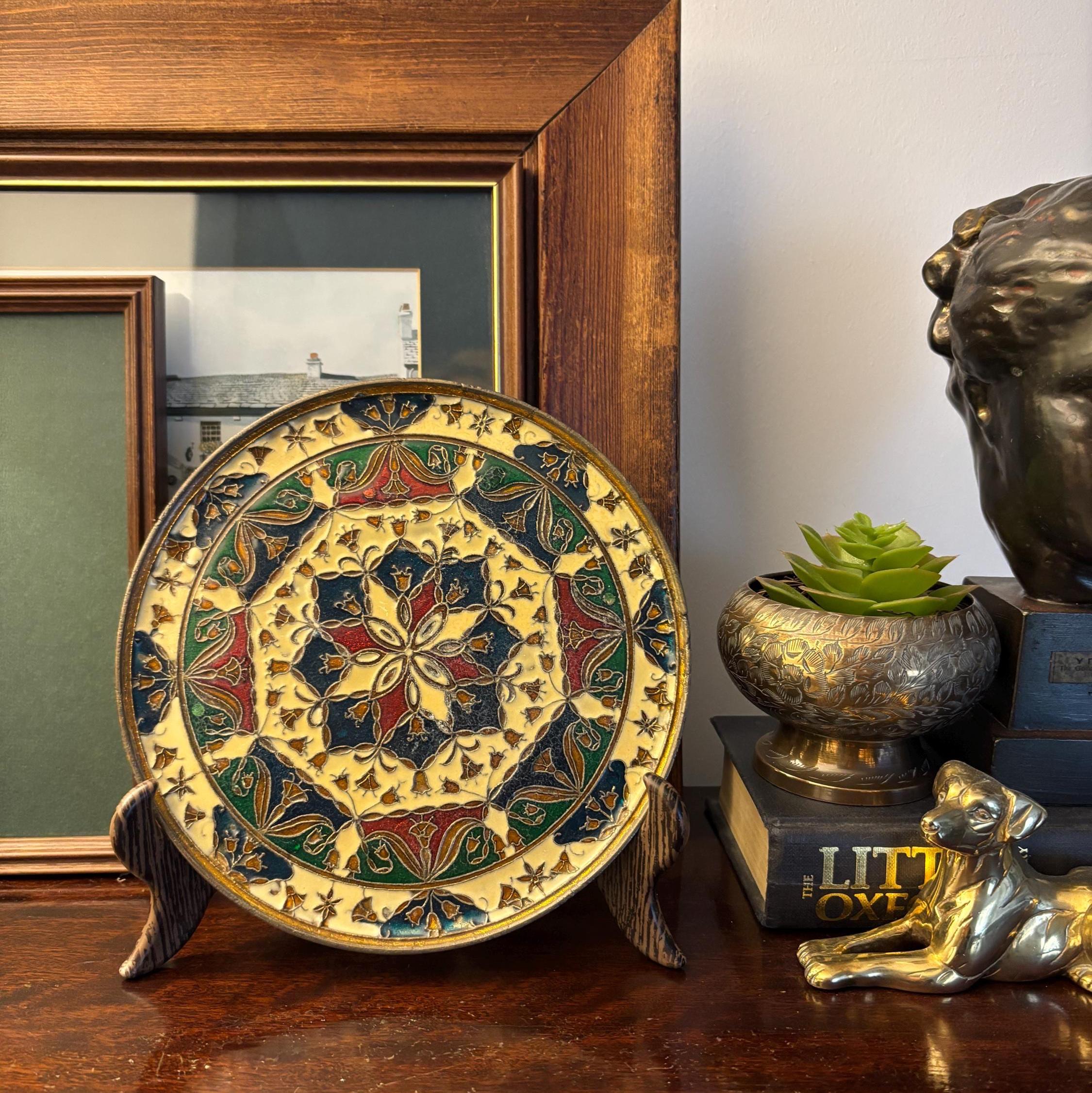 Vintage Brass Wall Plate Islamic Moorish Enamel Style Decorative Hanging Tray Boho Decor