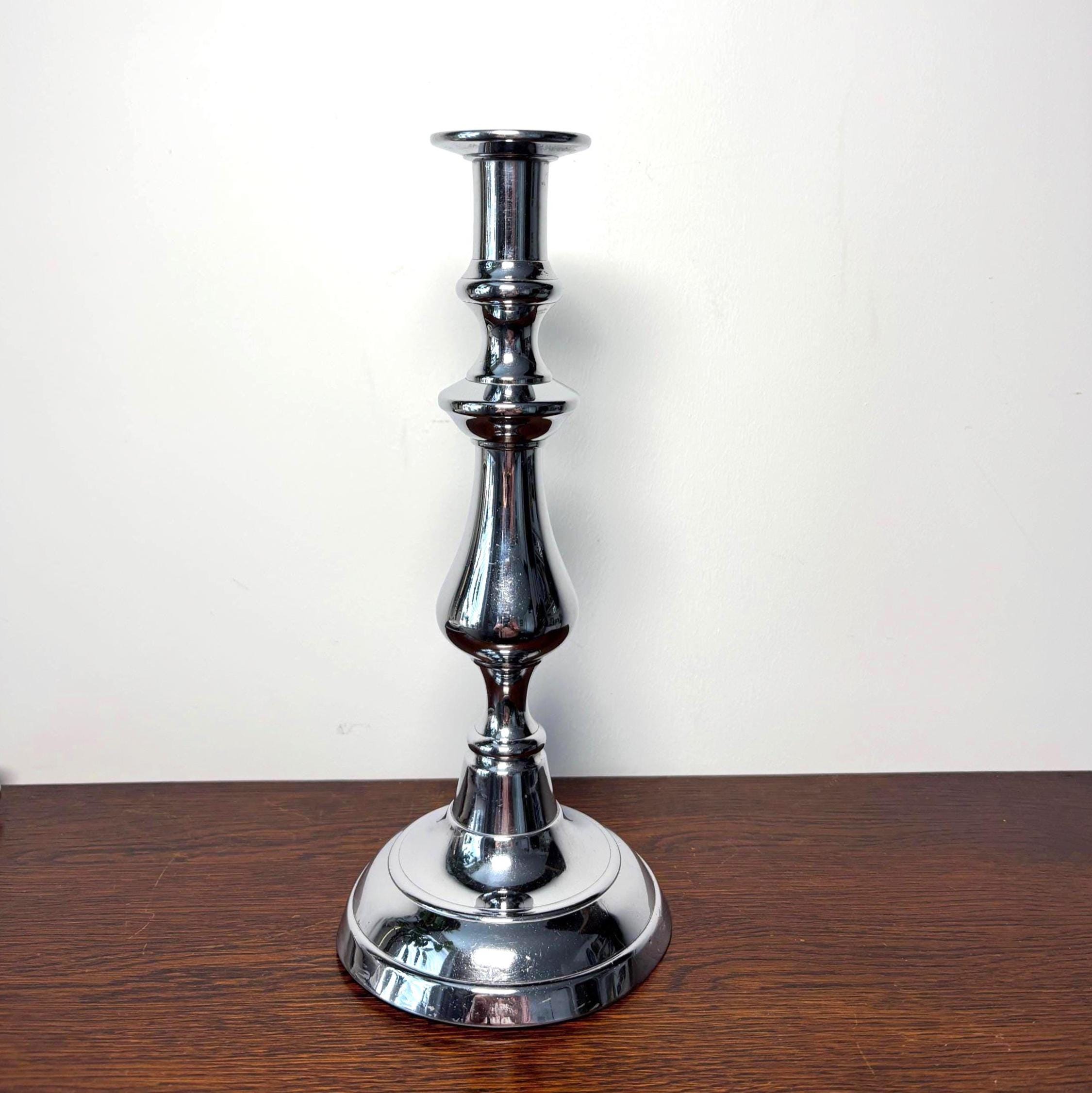 Polished Chrome Baluster Candlestick | Heavy Hotel Style