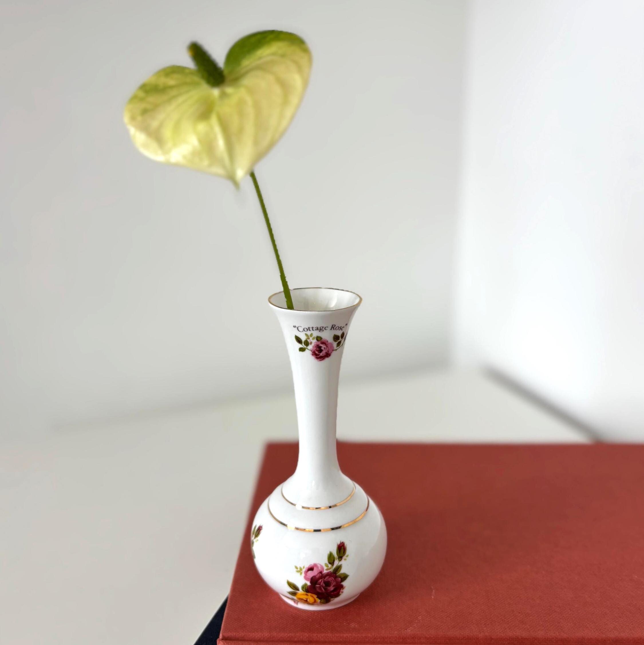 Vintage Camelot Bone China Bud Vase Cottage Rose Made in England Floral Mini Decor