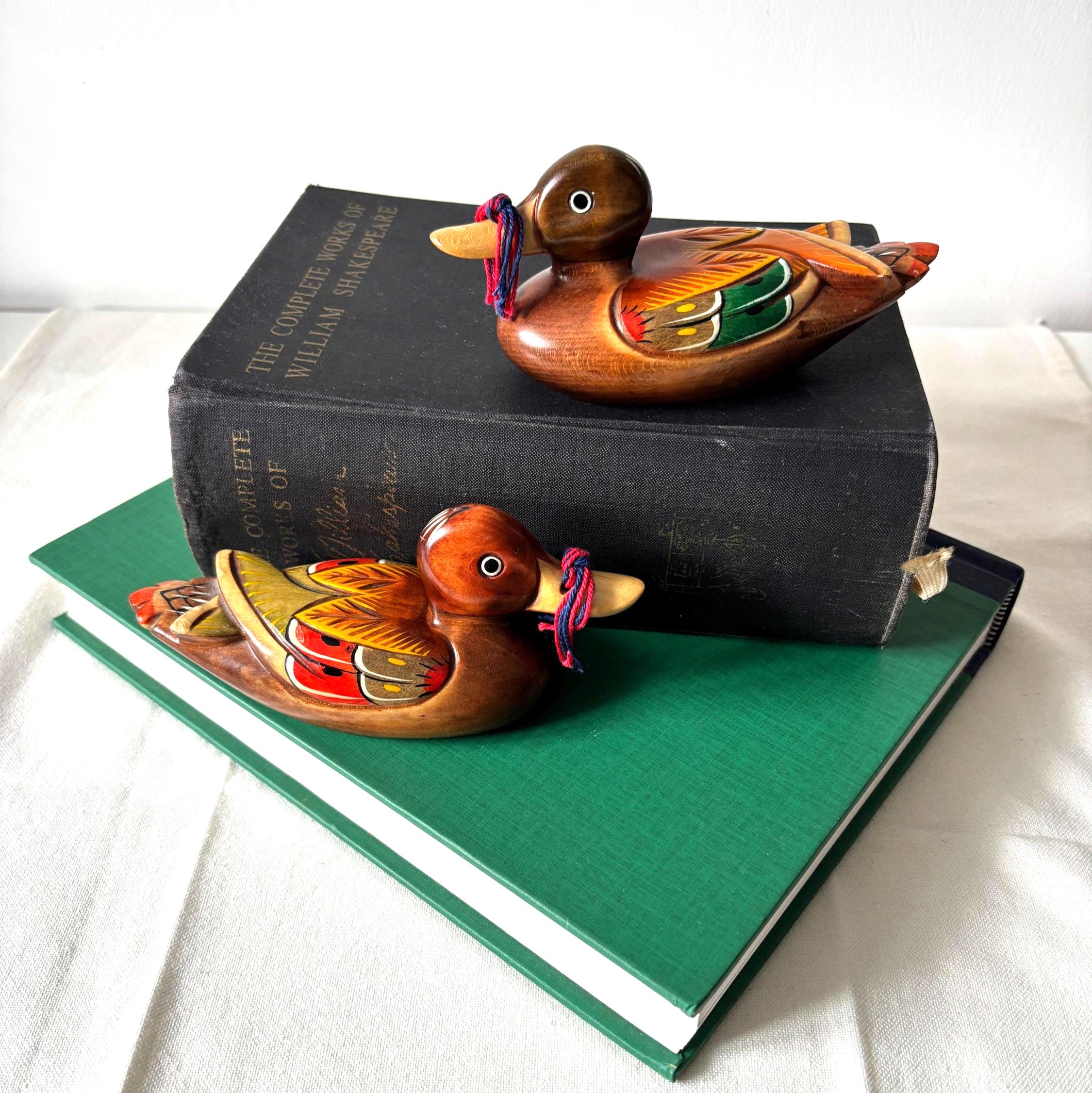 Traditional Korean Wedding Ducks Hand Carved Wooden Kireogi Pair Folk Art Anniversary Gift