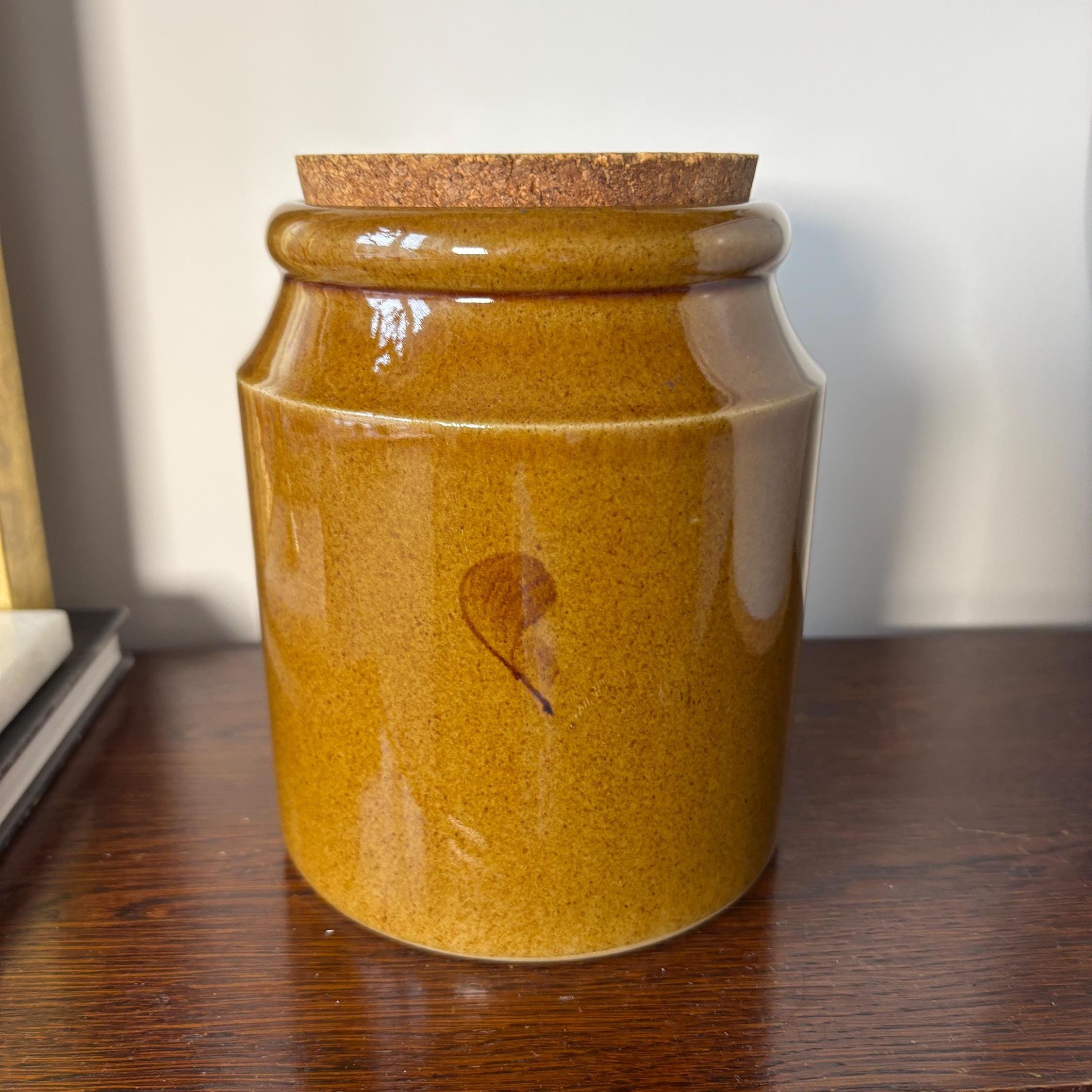 Vintage Pearsons Stoneware Storage Jar with Cork Lid – Brown Glaze Leaf Motif