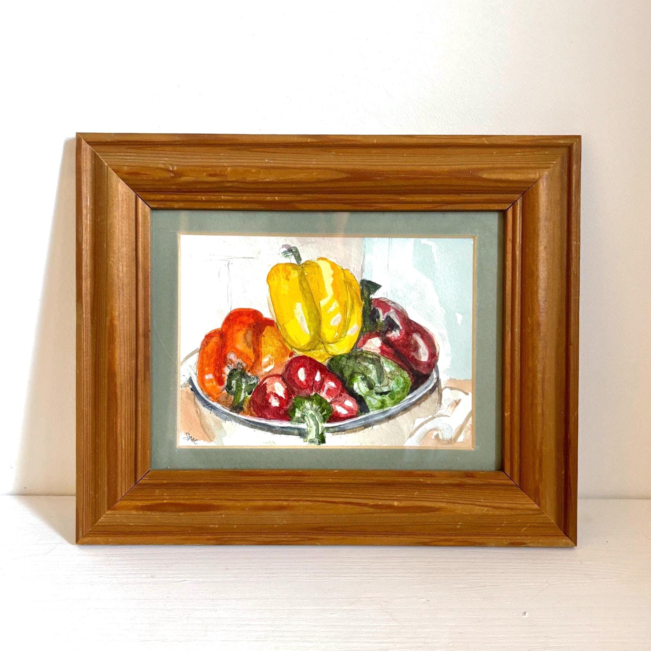 Bowl of Peppers | Original Watercolour by Sue Cranmer | Framed Kitchen Still Life Art