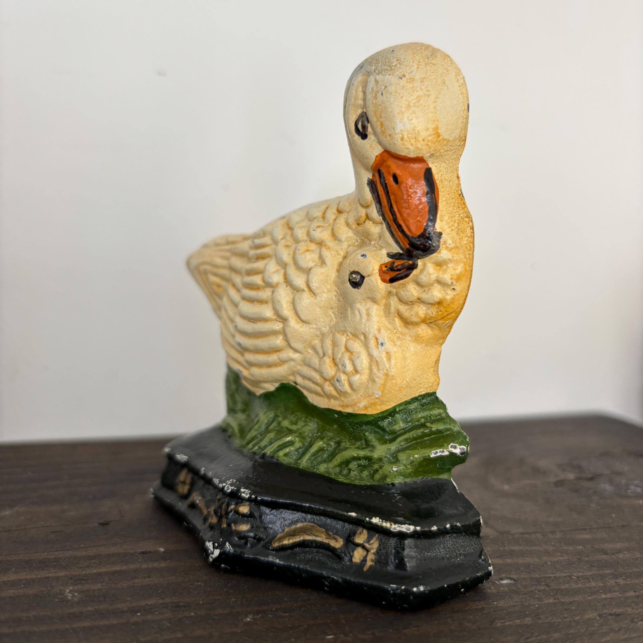Cast Iron Duck Doorstop, Duckling Figurine, Vintage Farmhouse Kitchen Decor, Mother Baby Ducks Ornament