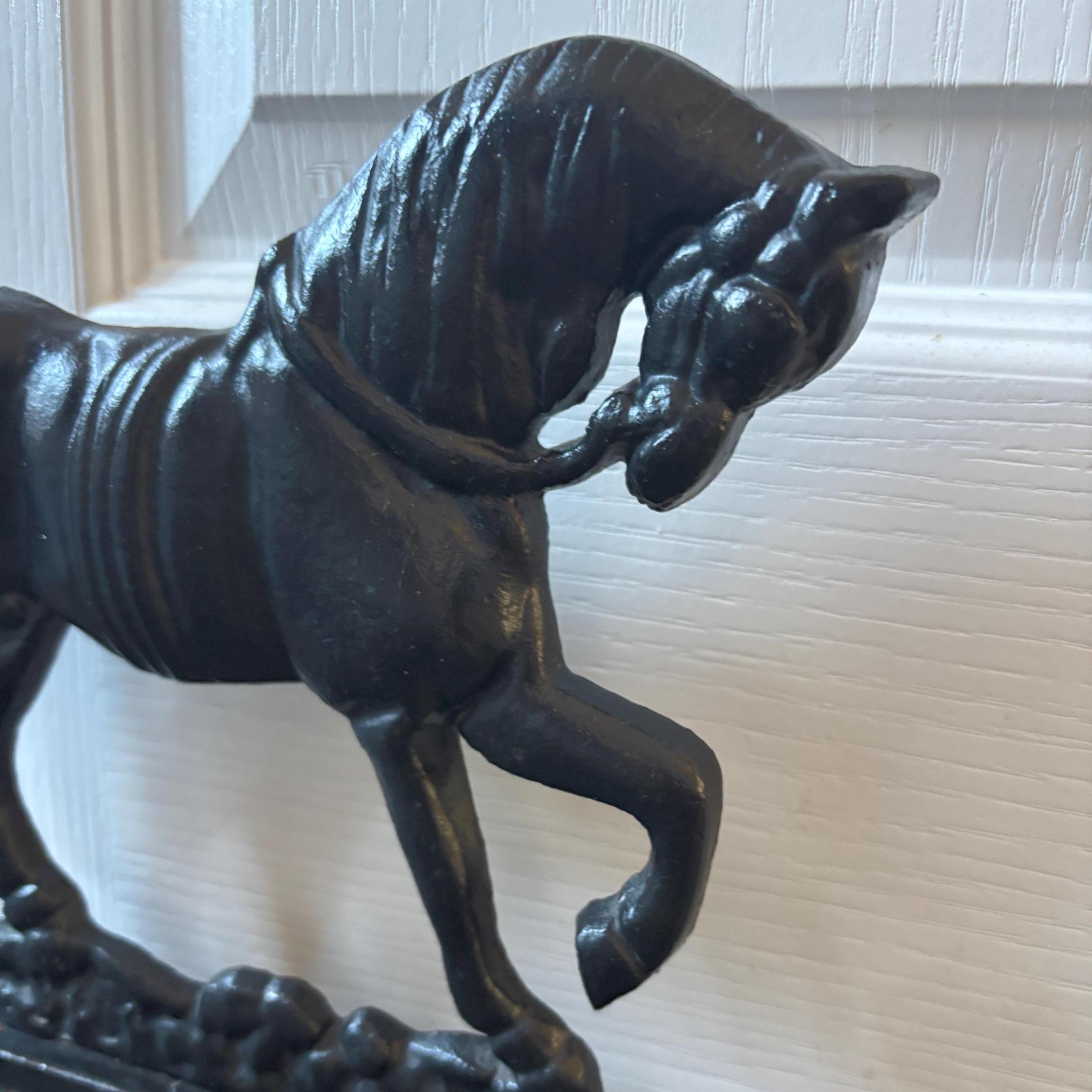 Vintage Cast Iron Prancing Horse Doorstop Black Equestrian Farmhouse Country Decor Heavy