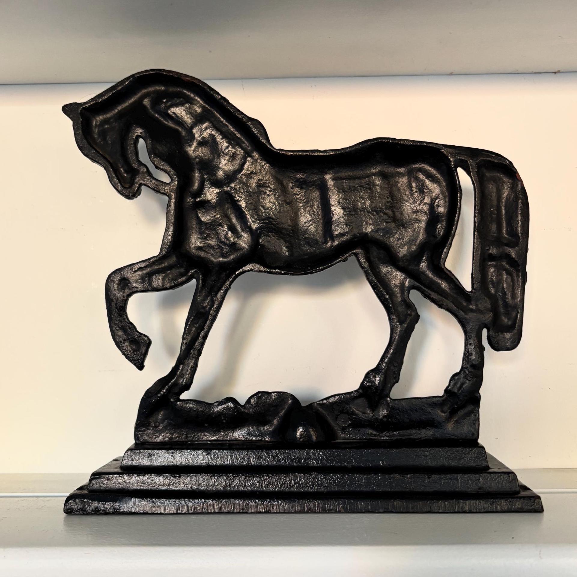 Vintage Cast Iron Prancing Horse Doorstop Black Equestrian Farmhouse Country Decor Heavy