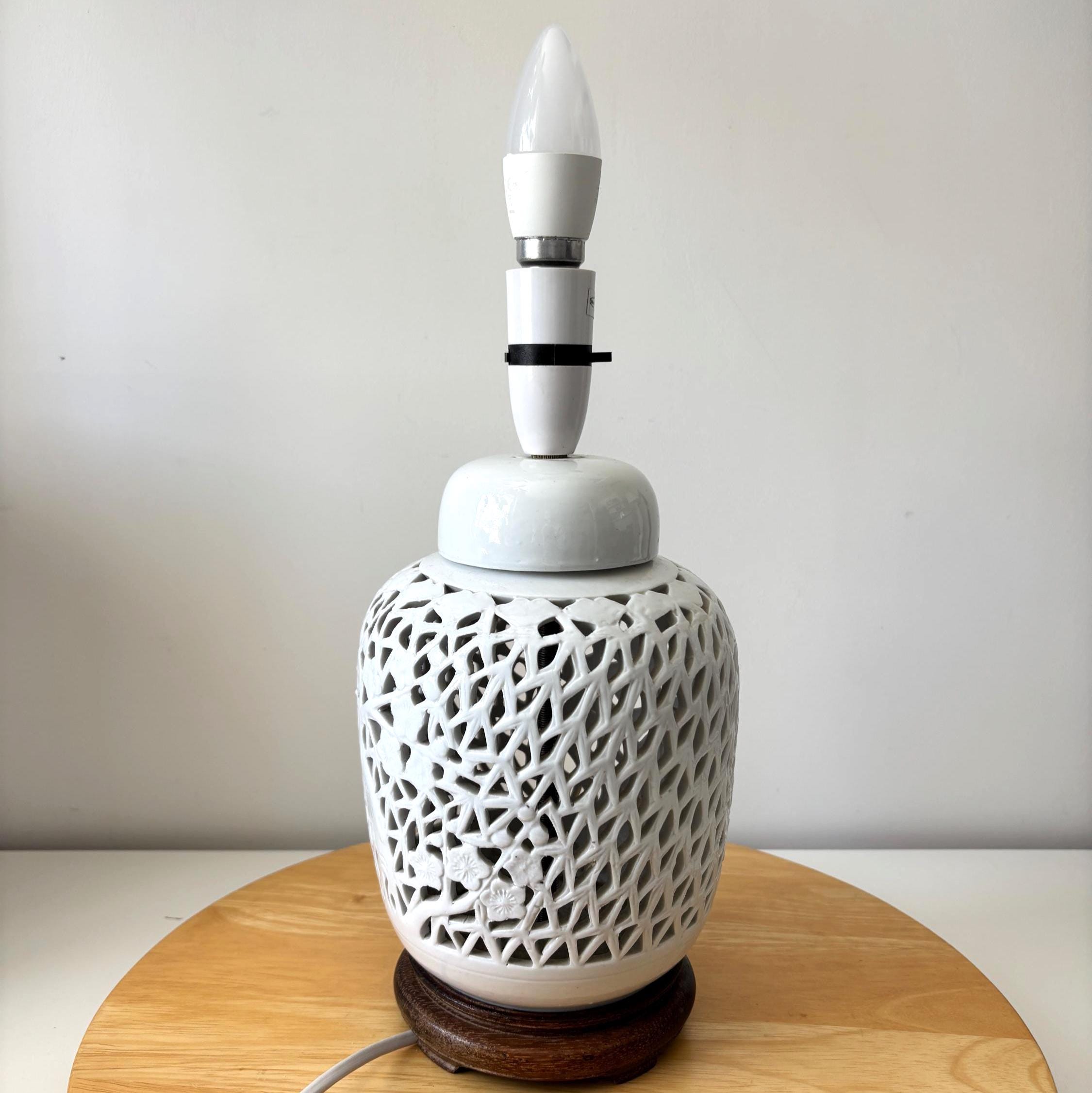 Vintage Blanc de Chine Style Chinoiserie Pierced Ceramic Table Lamp (No Shade)