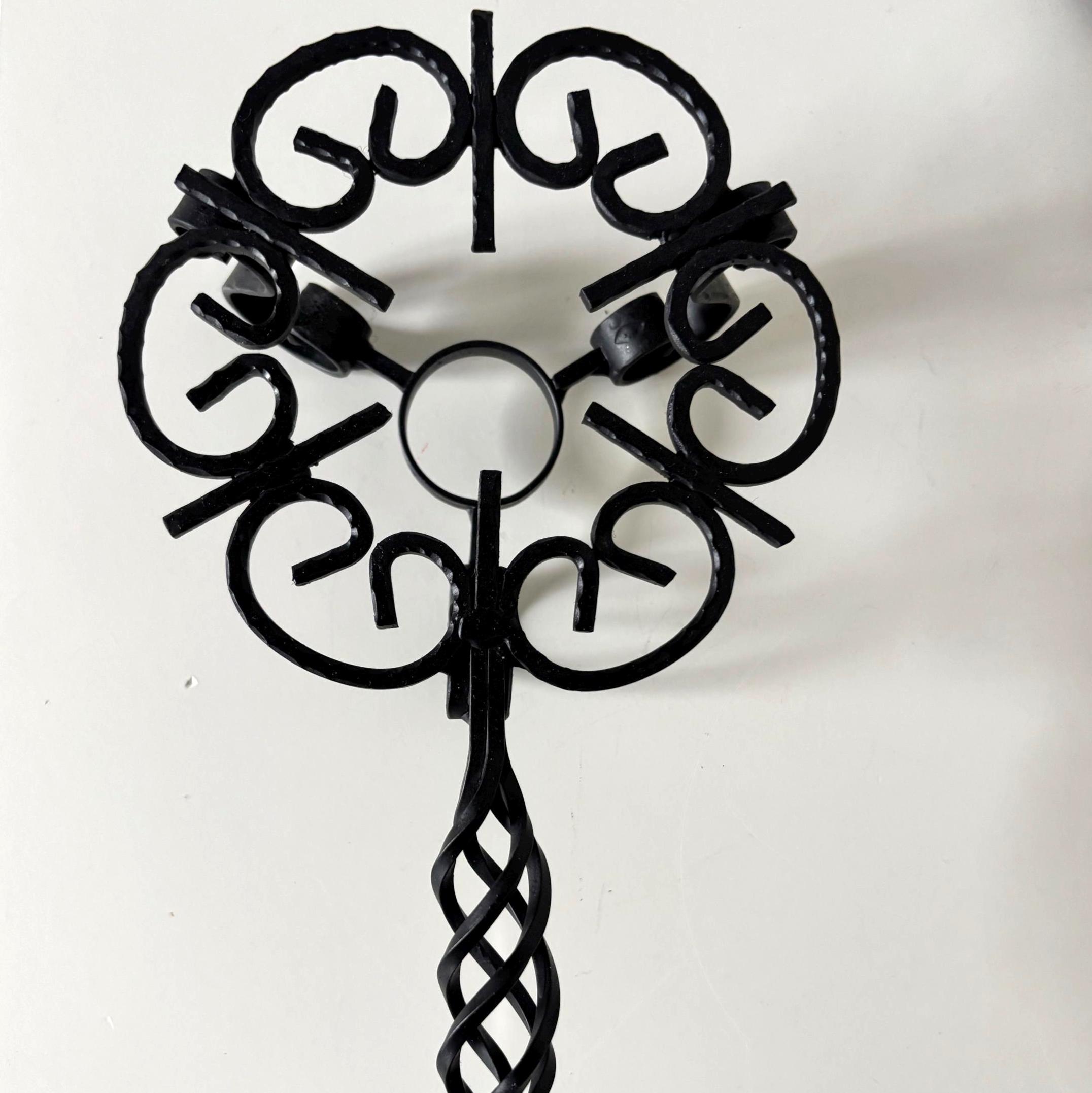 Vintage Wrought Iron Trivet Stand with Twisted Handle, Rustic Candle or Pot Holder