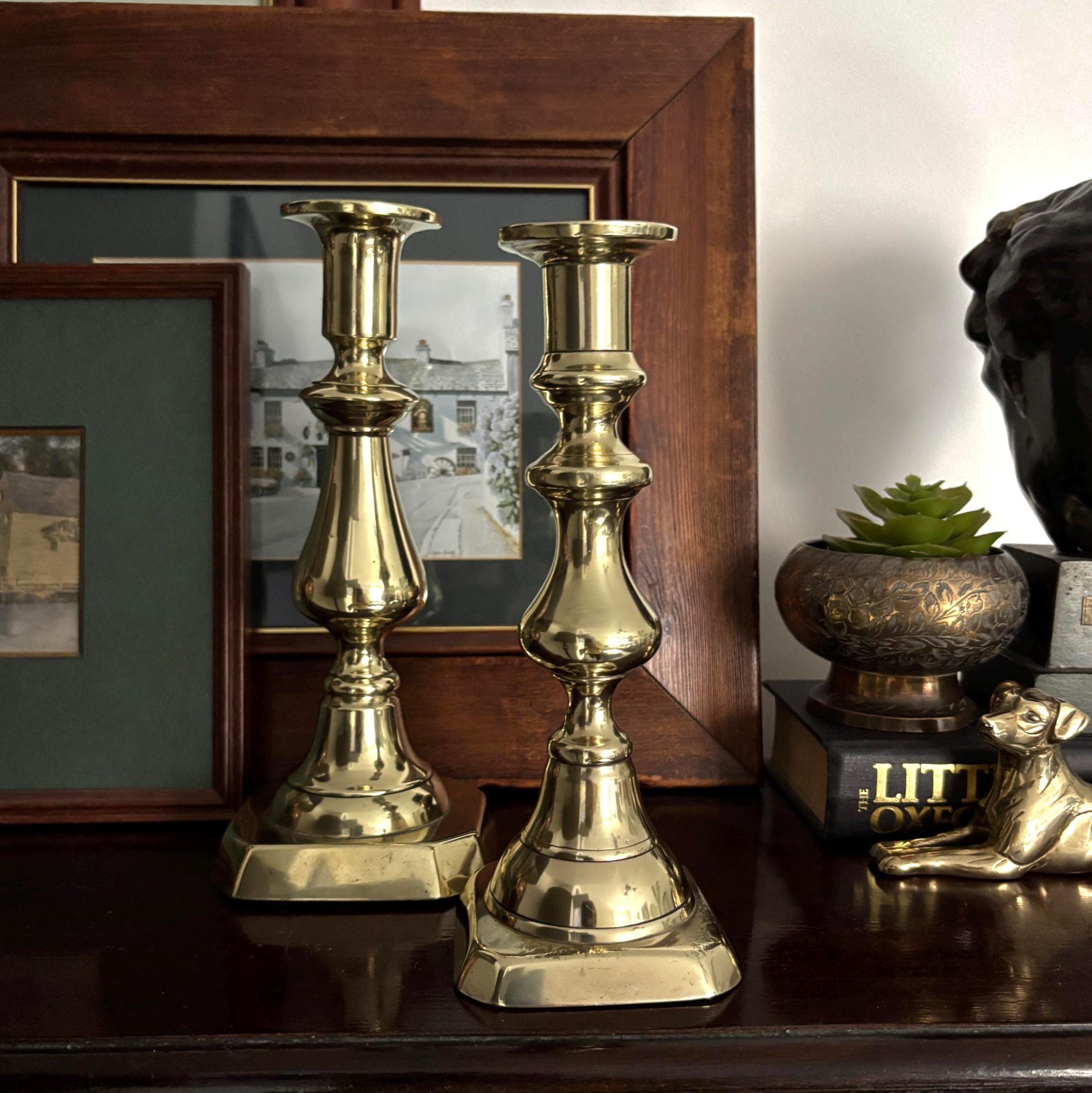 Vintage Brass Candlesticks Pair Traditional Candle Holders Classic Home Decor Mantel Table Centerpiece
