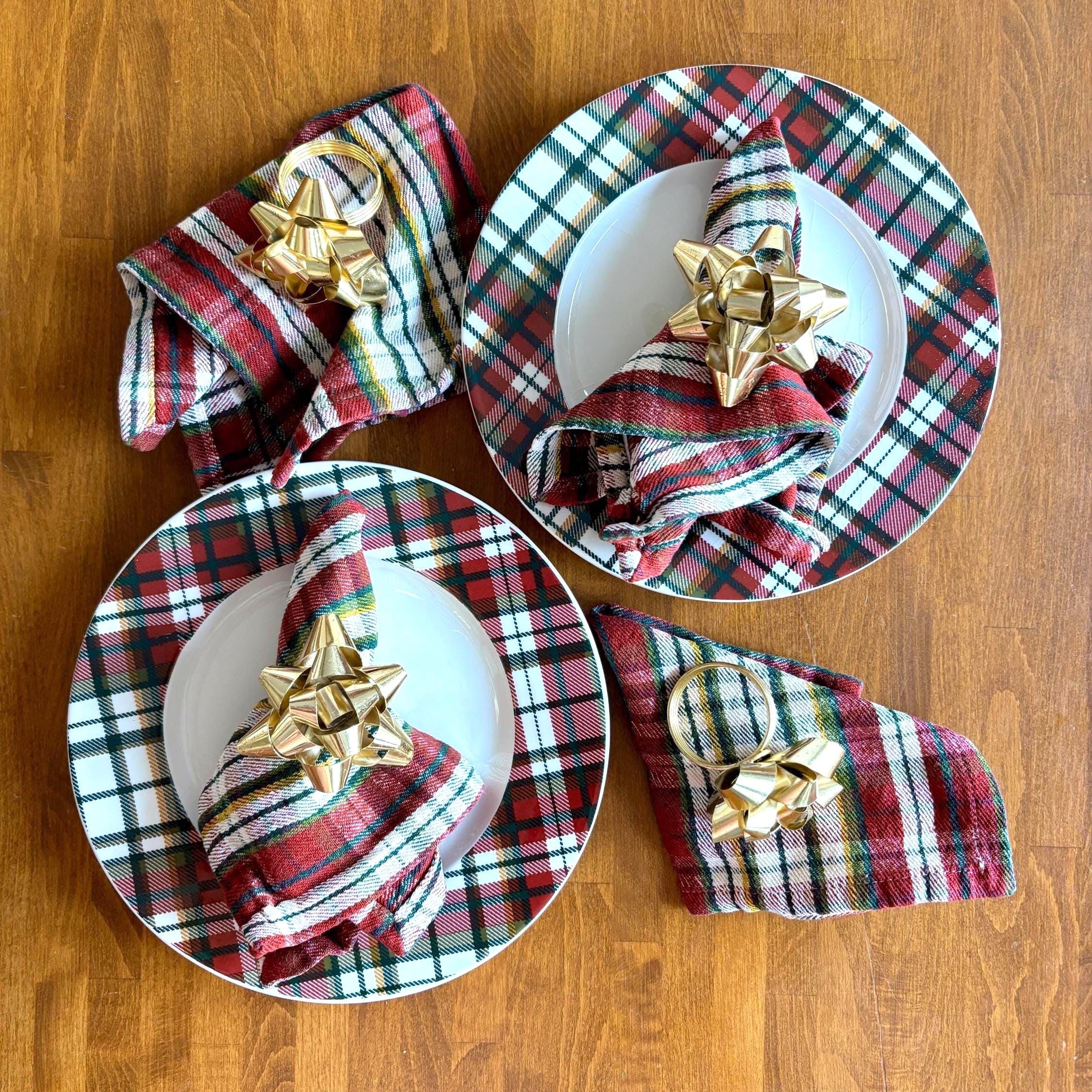 Set of 4 Vintage Gift Bow Napkin Rings | Gold Tone Glam Holiday Table Decor