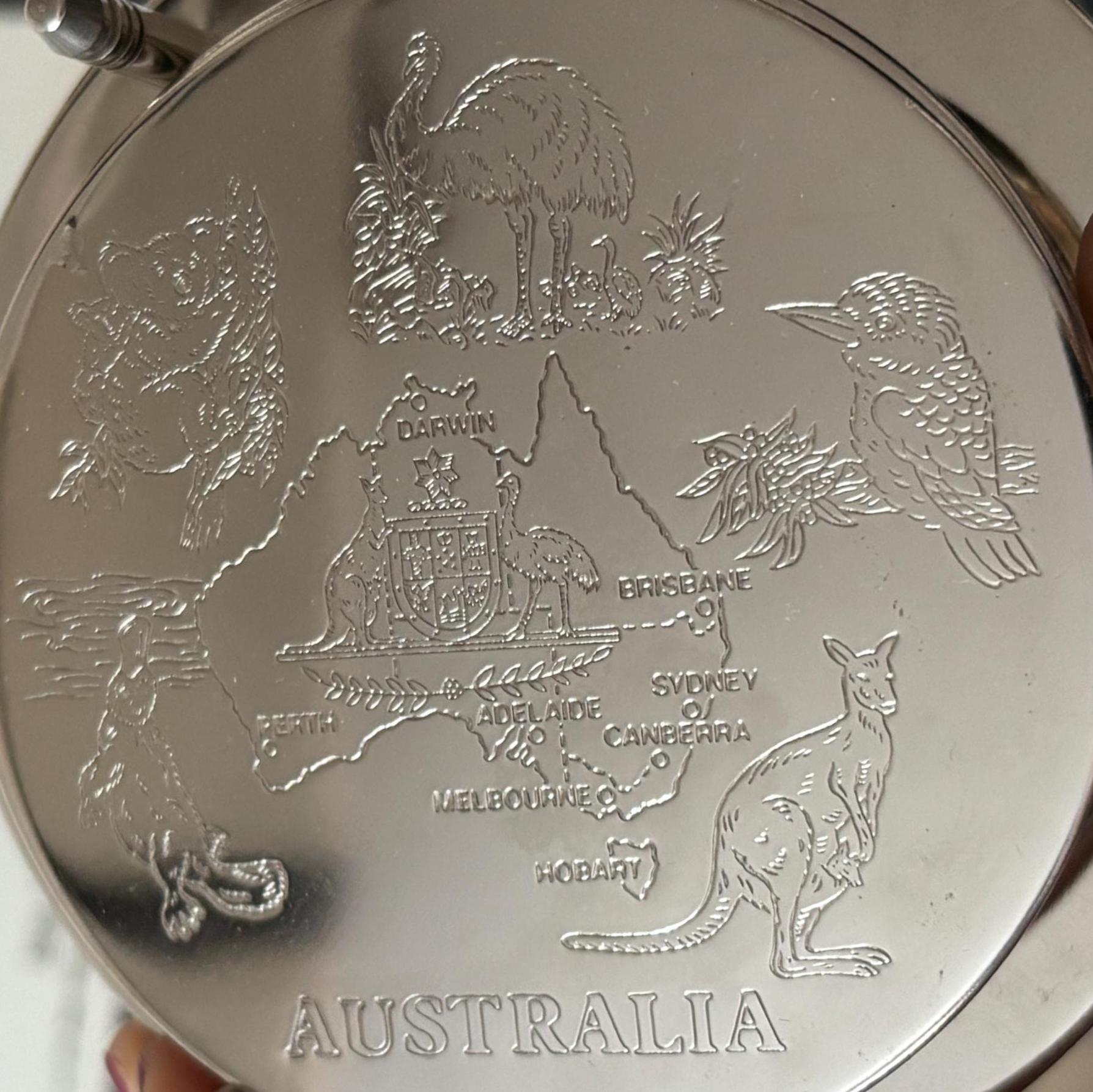 Vintage Australia Souvenir Coaster Set Silver Plated Drinks Coasters with Stand