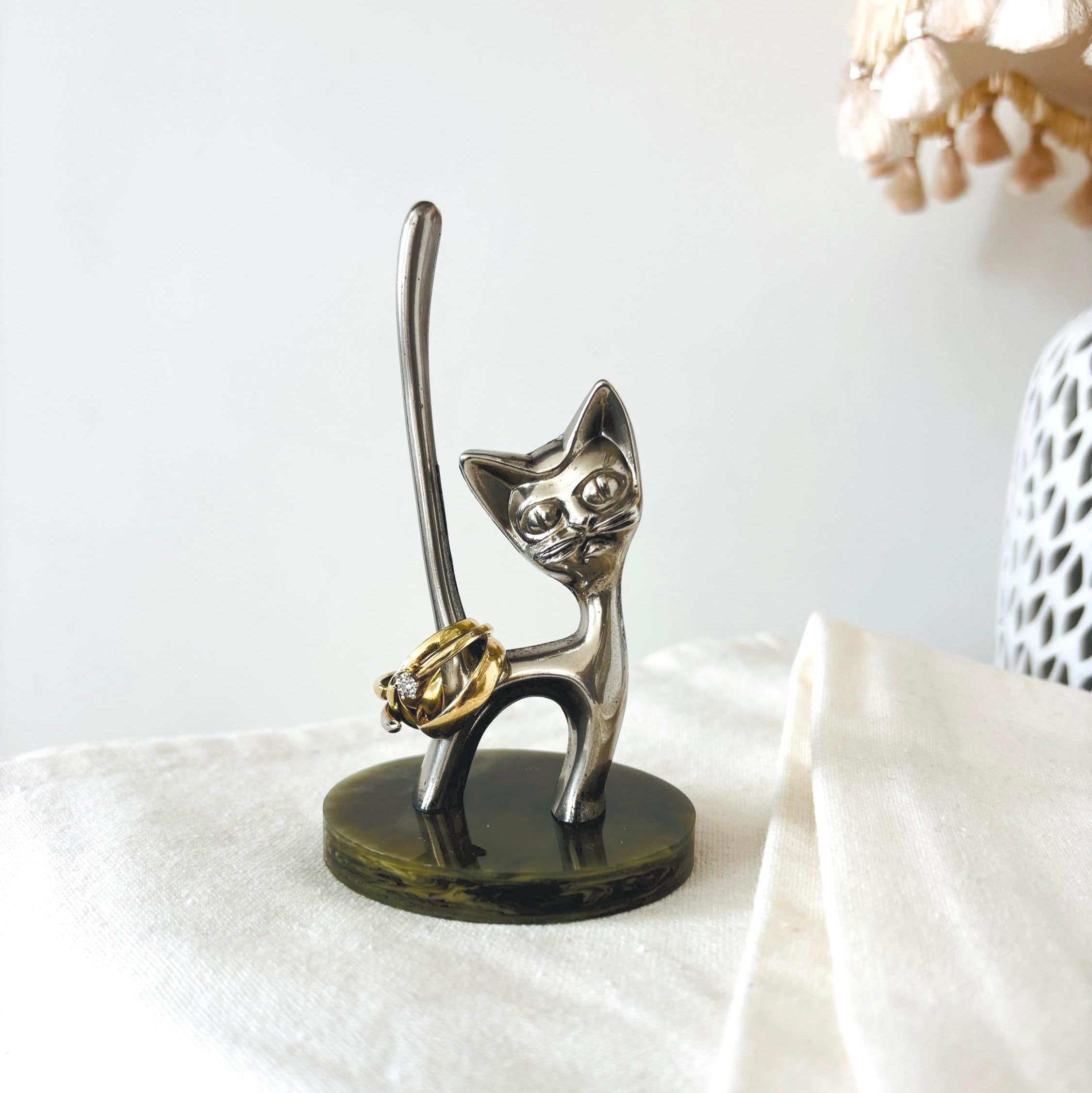 Vintage Silver Plated Cat Ring Holder Made In England Seba Jewellery Stand