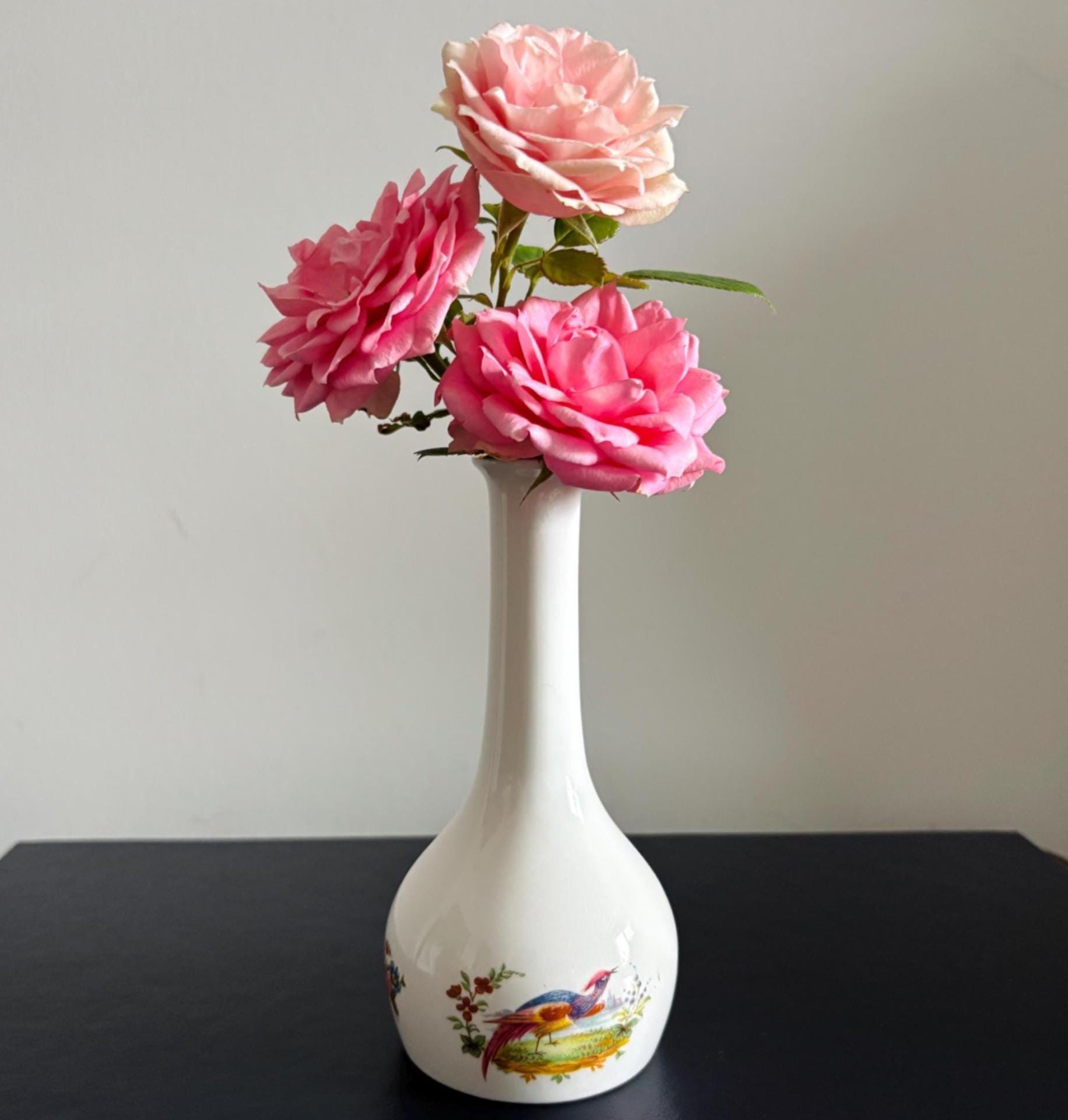 Vintage Crown Staffordshire Bud Vase: Exotic Bird & Floral Bone China