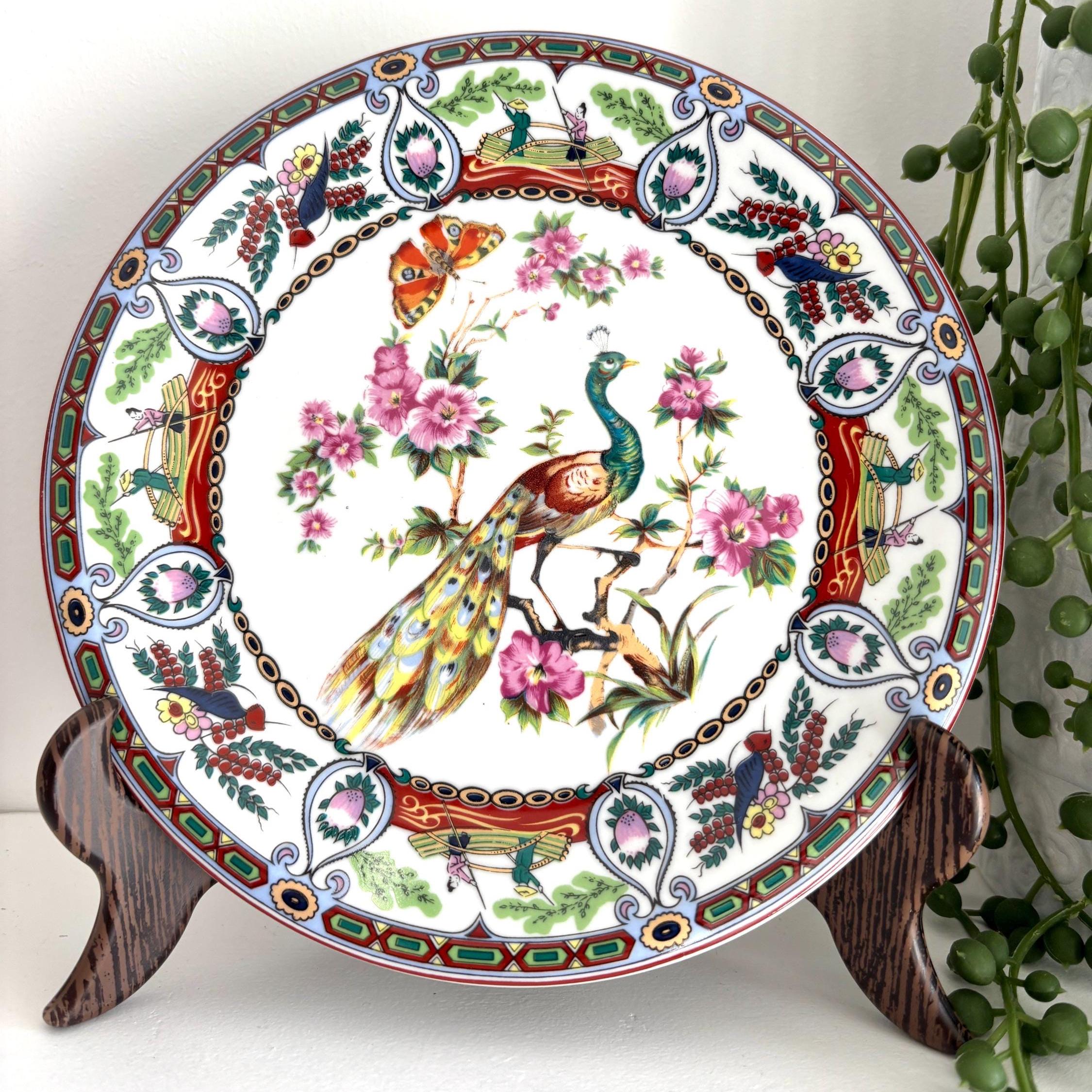 Vintage Famille Rose Peacock Plate: Asian Porcelain Wall Decor