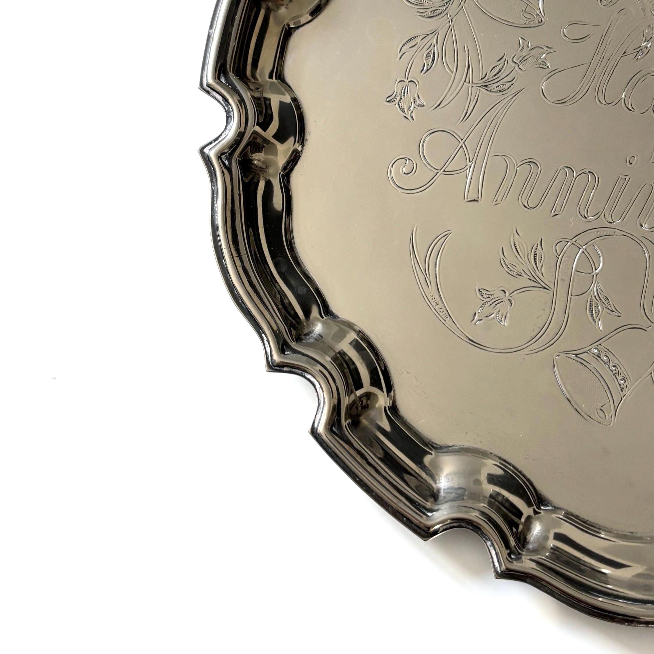 Vintage Cavalier Silver Plated Happy Anniversary Tray – Made in England – Decorative Wedding Bells Tray