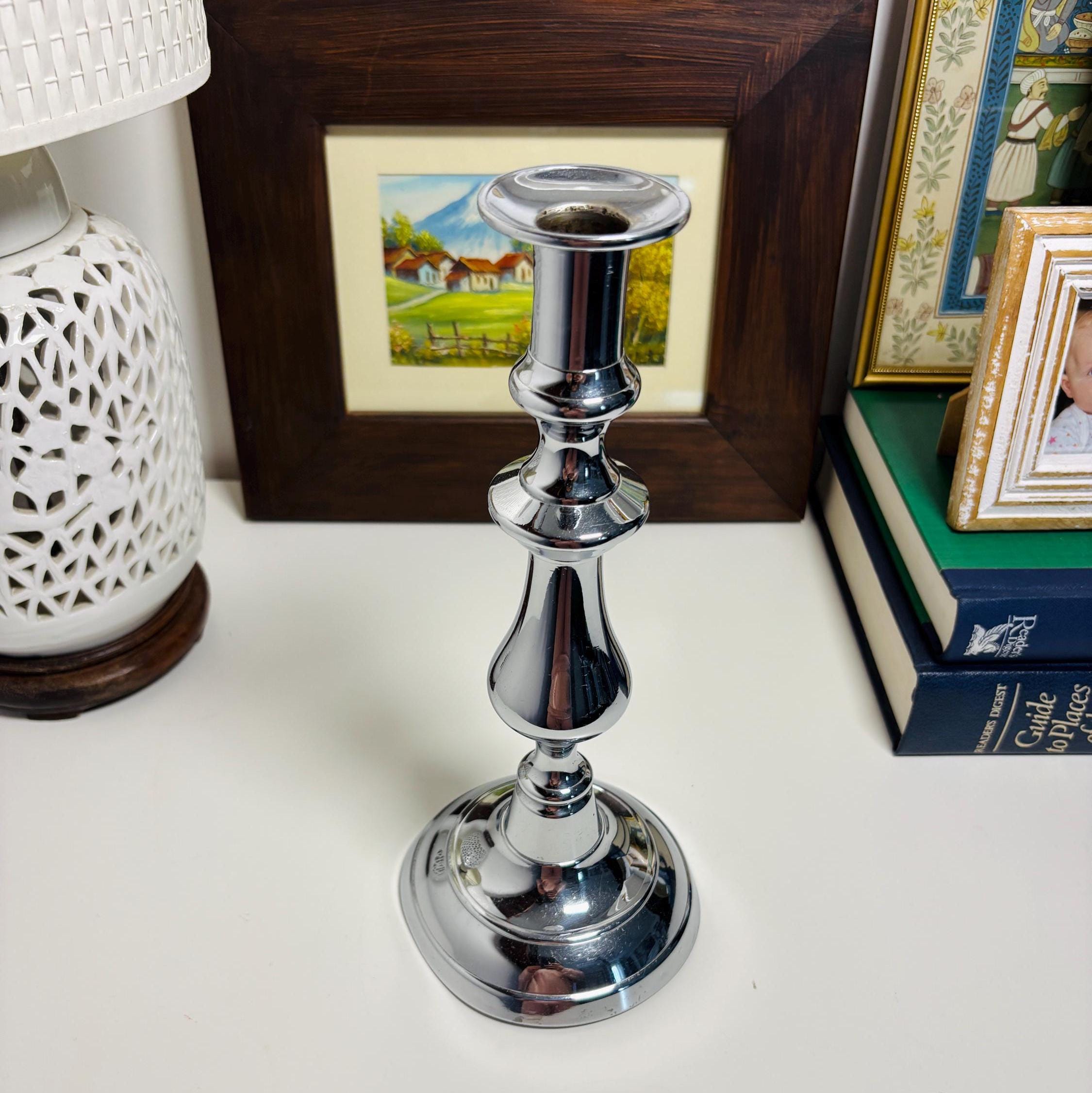 Polished Chrome Baluster Candlestick | Heavy Hotel Style