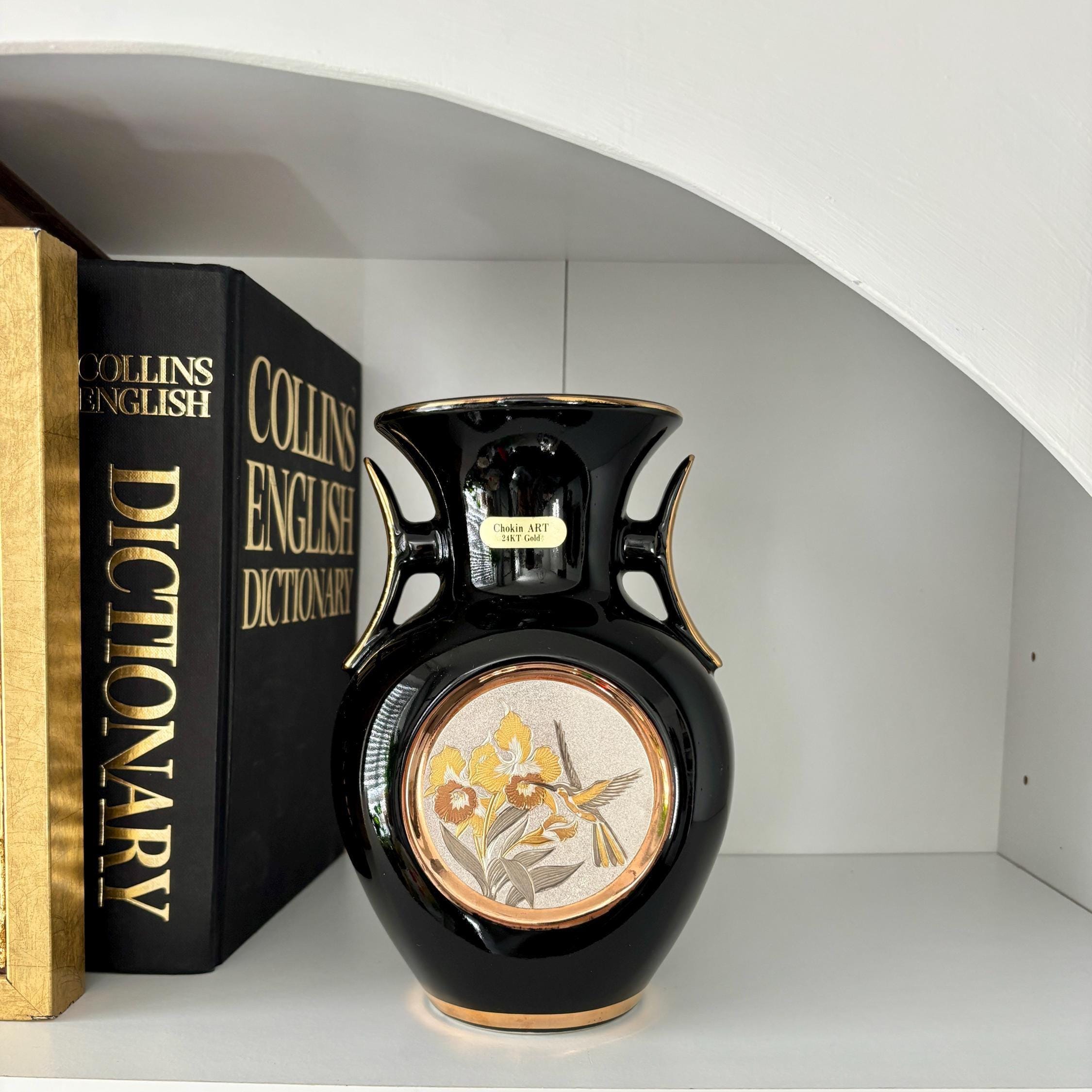 Art of Chokin Vase | Iris & Bird | Small Peacocks | 24k Gold Gilded | Japan