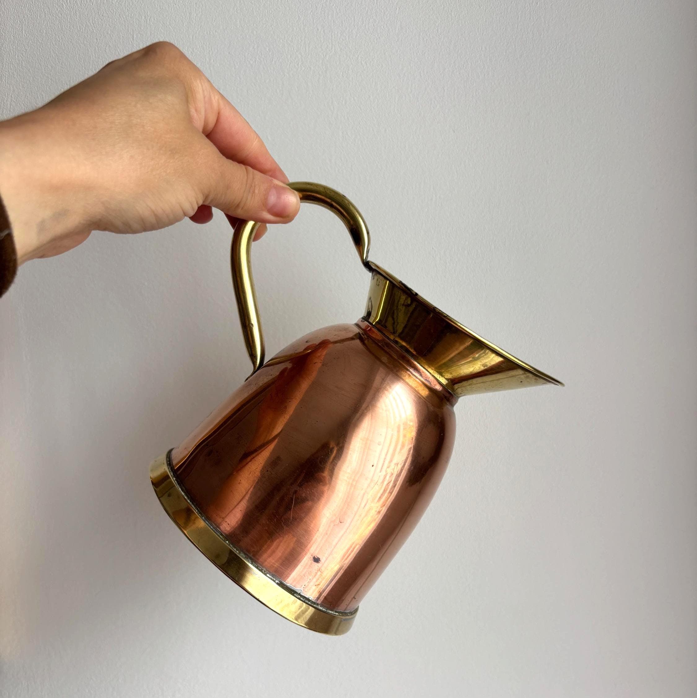 Vintage Copper and Brass Jug Rustic Farmhouse Pitcher Cottage Kitchen Decorative Metal Vase