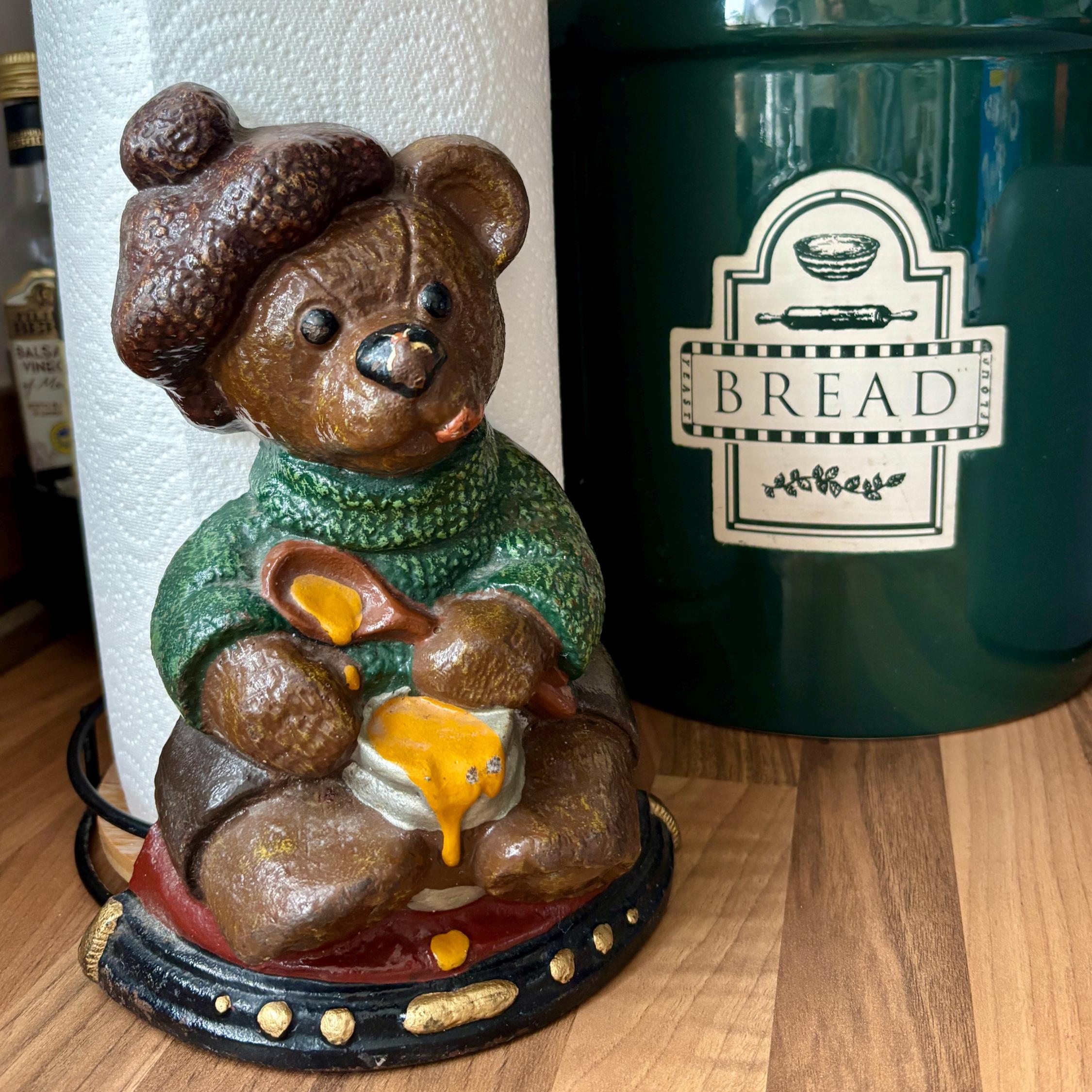 Vintage Cast Iron Teddy Bear Doorstop Honey Pot Rustic Cottage Farmhouse Decor Heavy