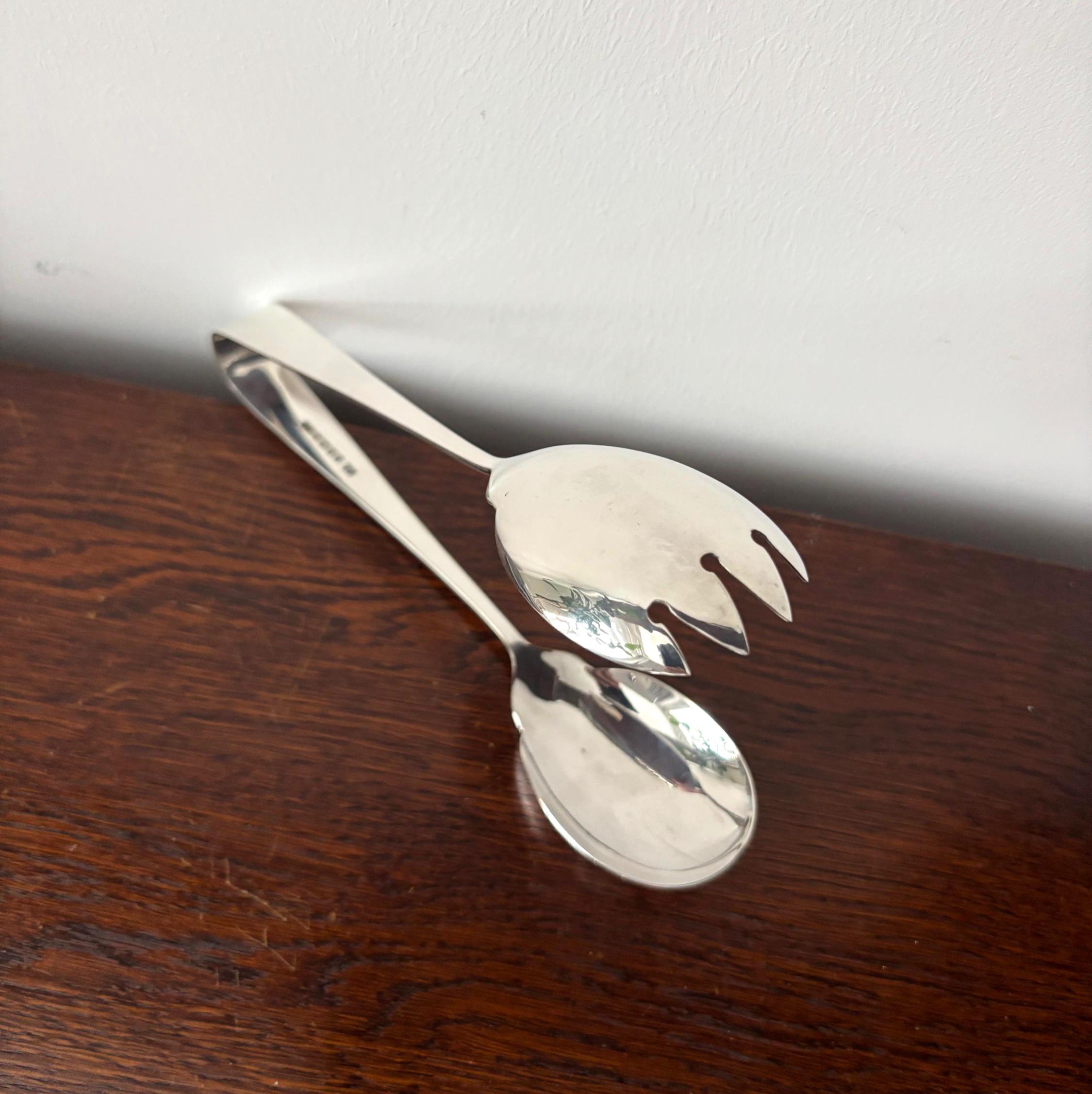 Vintage Salad Serving Tongs Silver Plate Sheffield Spoon Fork Mid Century Kitchen Tableware