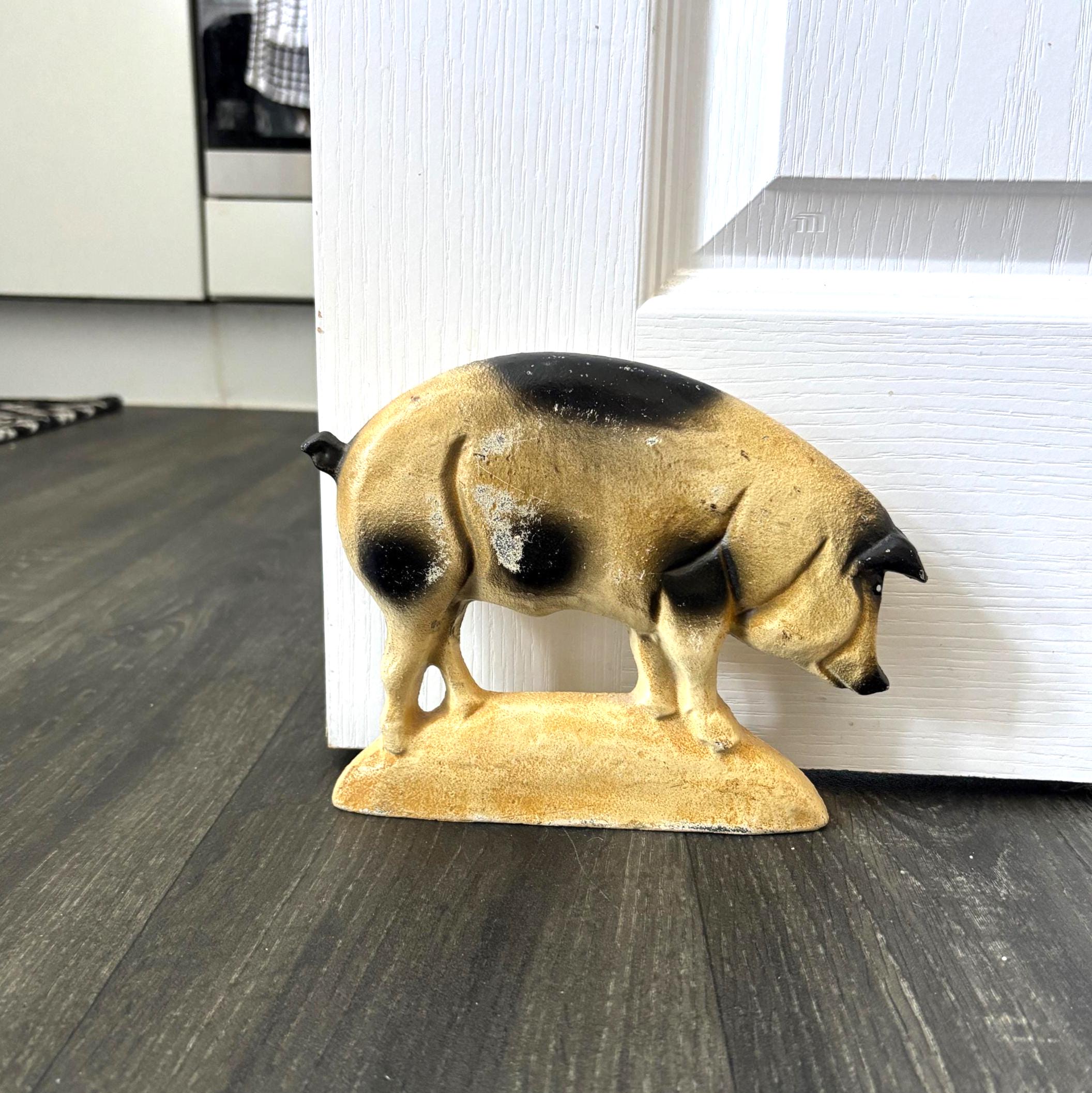 Vintage Cast Iron Pig Doorstop Rustic Farmhouse Country Cottage Animal Door Stop