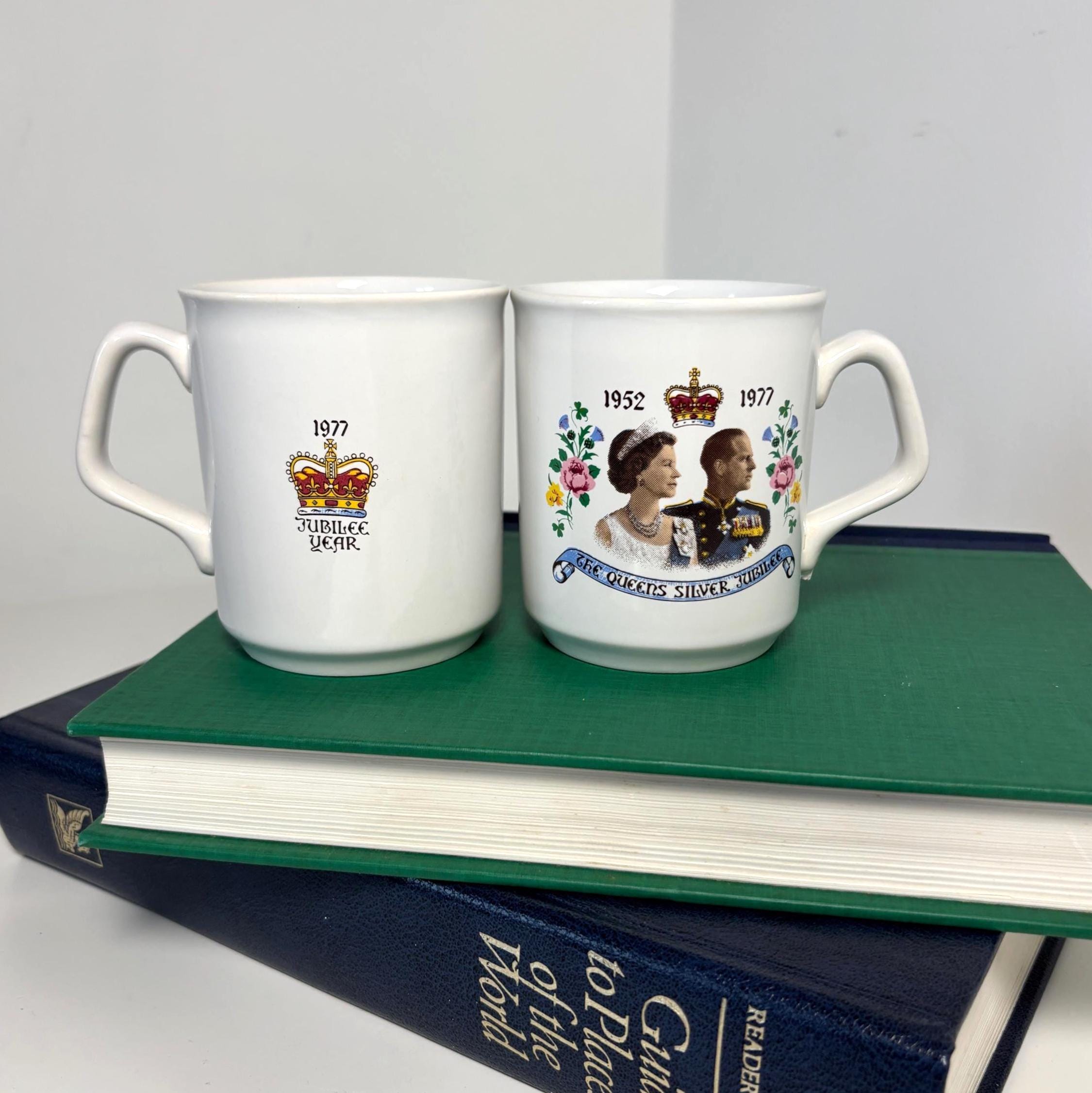 Queen Elizabeth II Silver Jubilee 1977 Mug Pair Tams England Royal Commemorative Cups