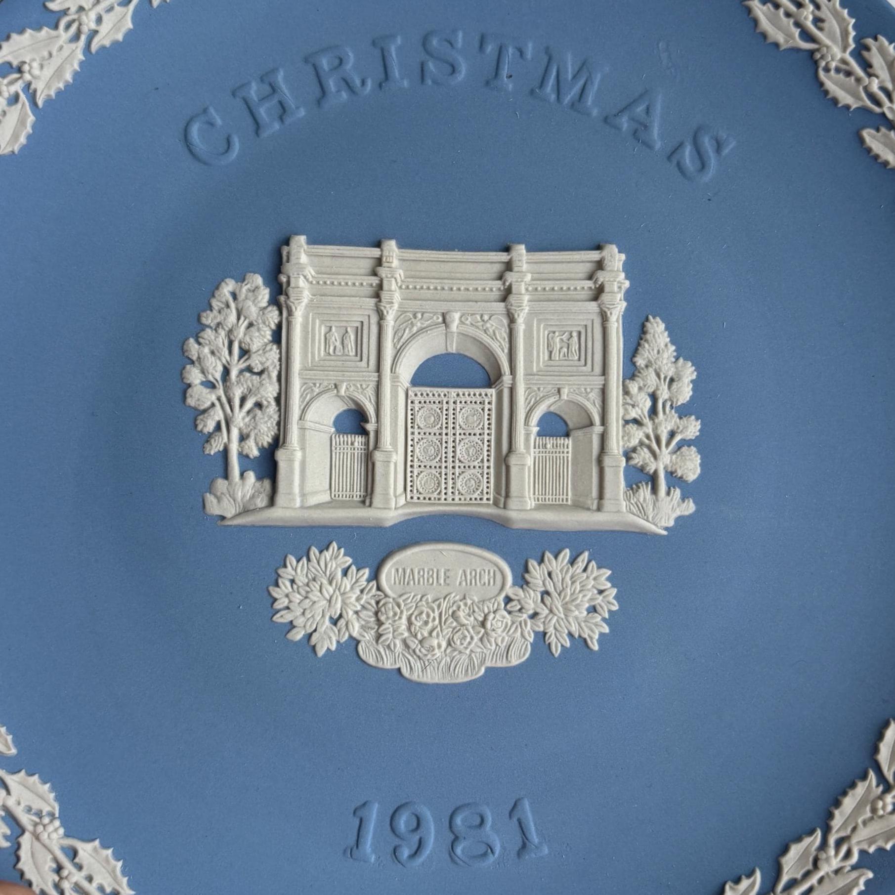 Vintage Wedgwood Christmas Plate 1981 | Blue Jasperware, Marble Arch