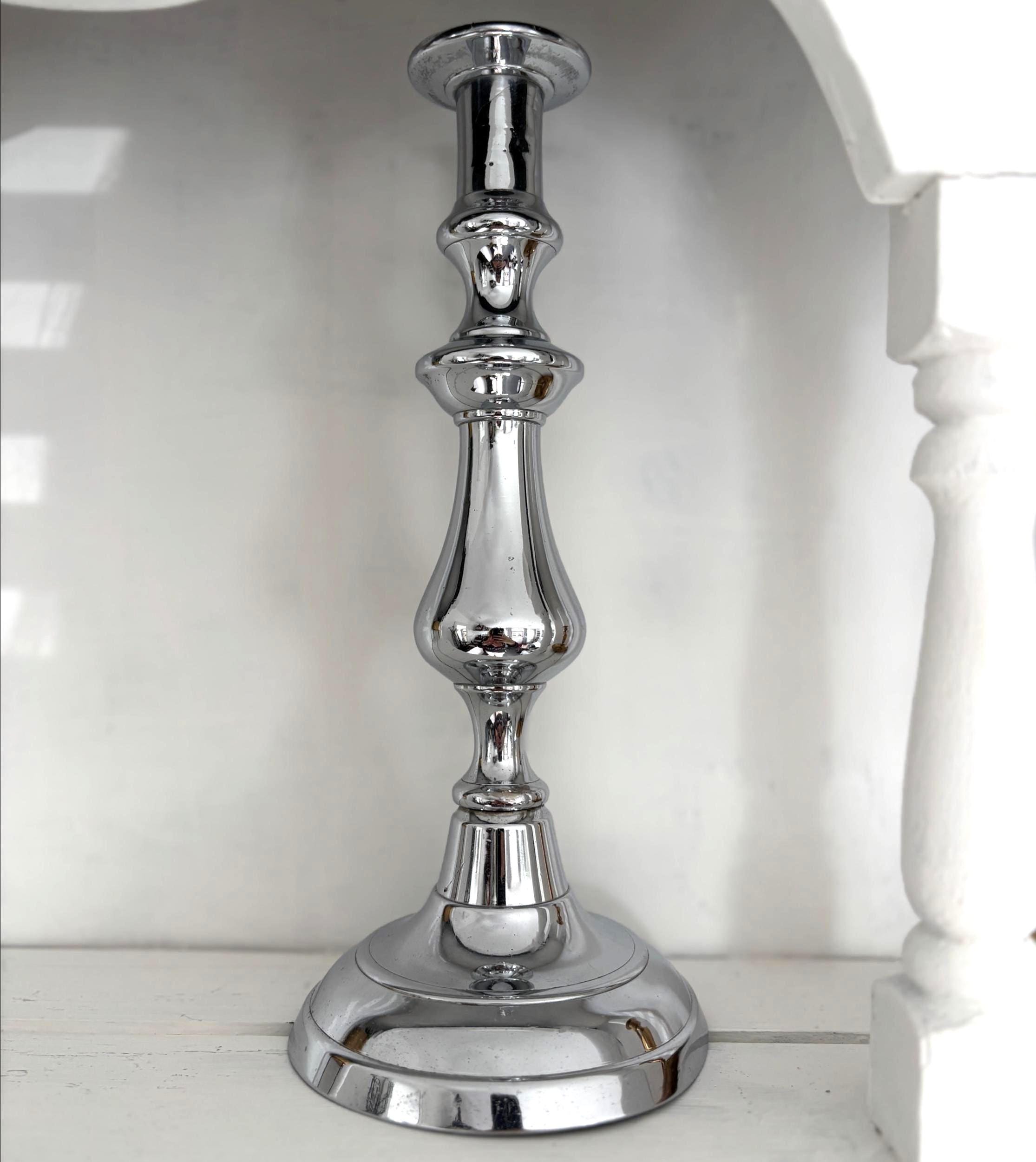 Polished Chrome Baluster Candlestick | Heavy Hotel Style