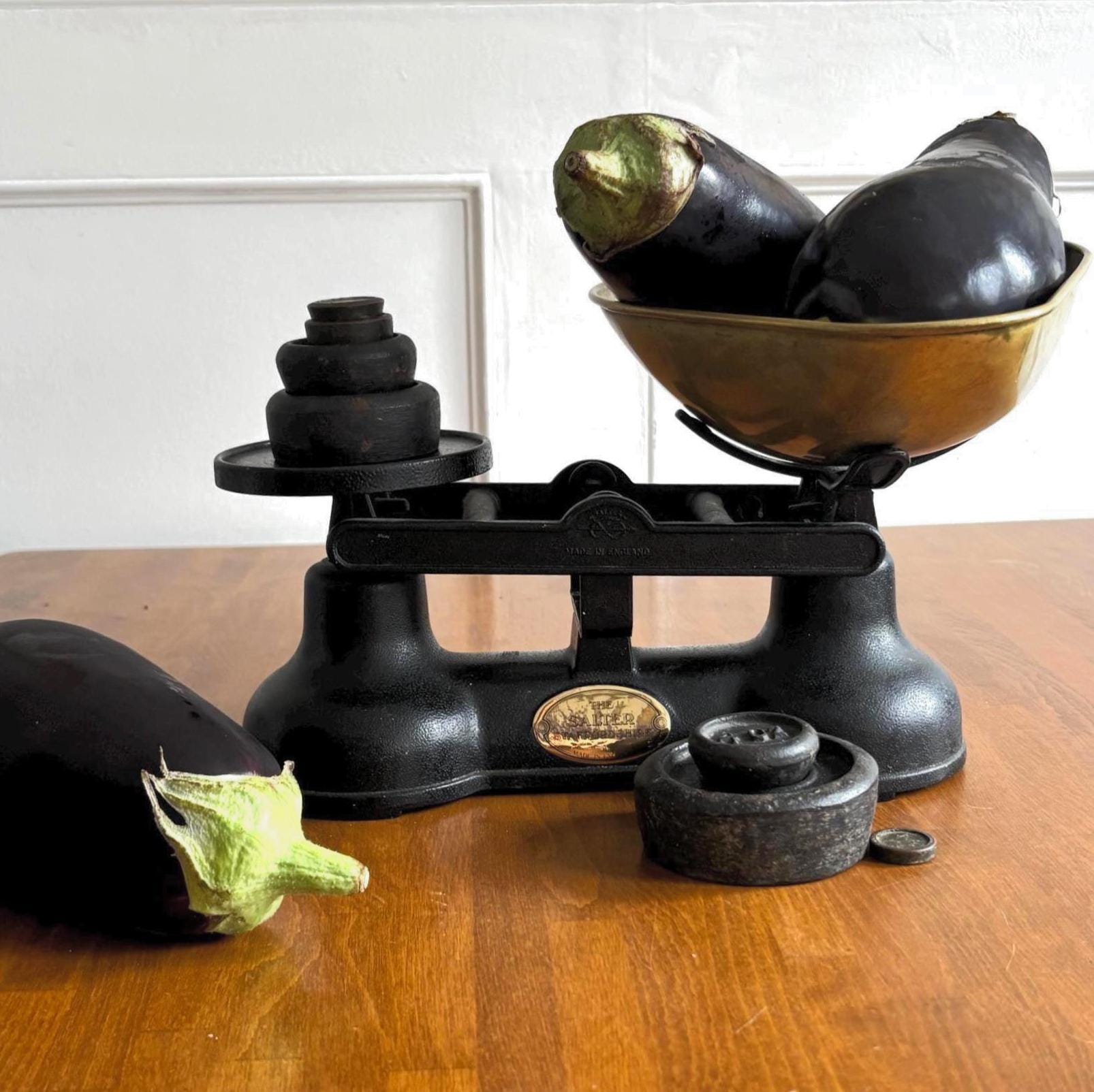 Vintage Salter Staffordshire Kitchen Scales with Brass Bowl & Weights