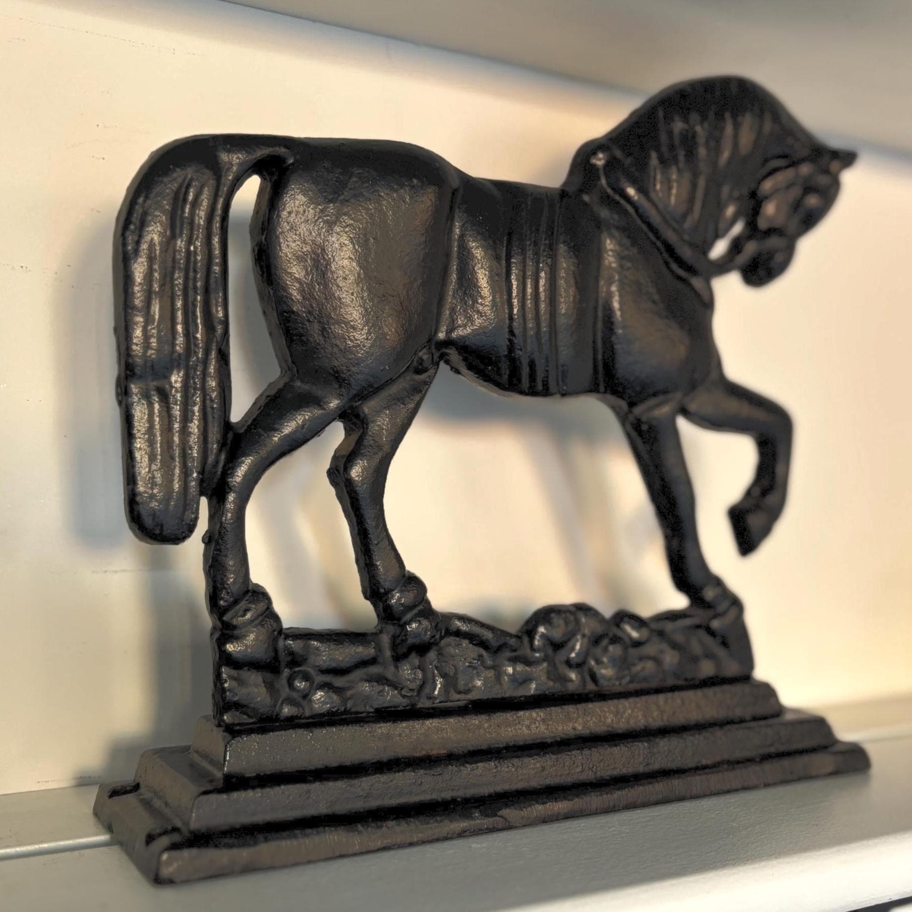 Vintage Cast Iron Prancing Horse Doorstop Black Equestrian Farmhouse Country Decor Heavy