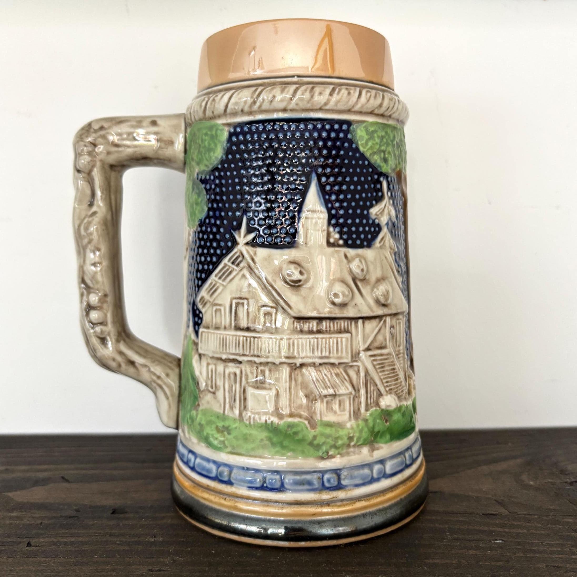 Vintage German Beer Stein | Relief Tavern Scene with Couple | West Germany