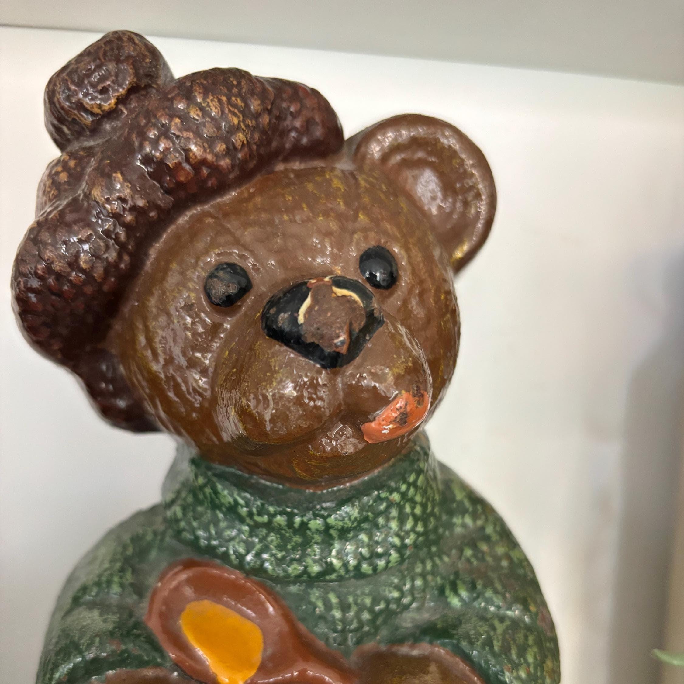 Vintage Cast Iron Teddy Bear Doorstop Honey Pot Rustic Cottage Farmhouse Decor Heavy