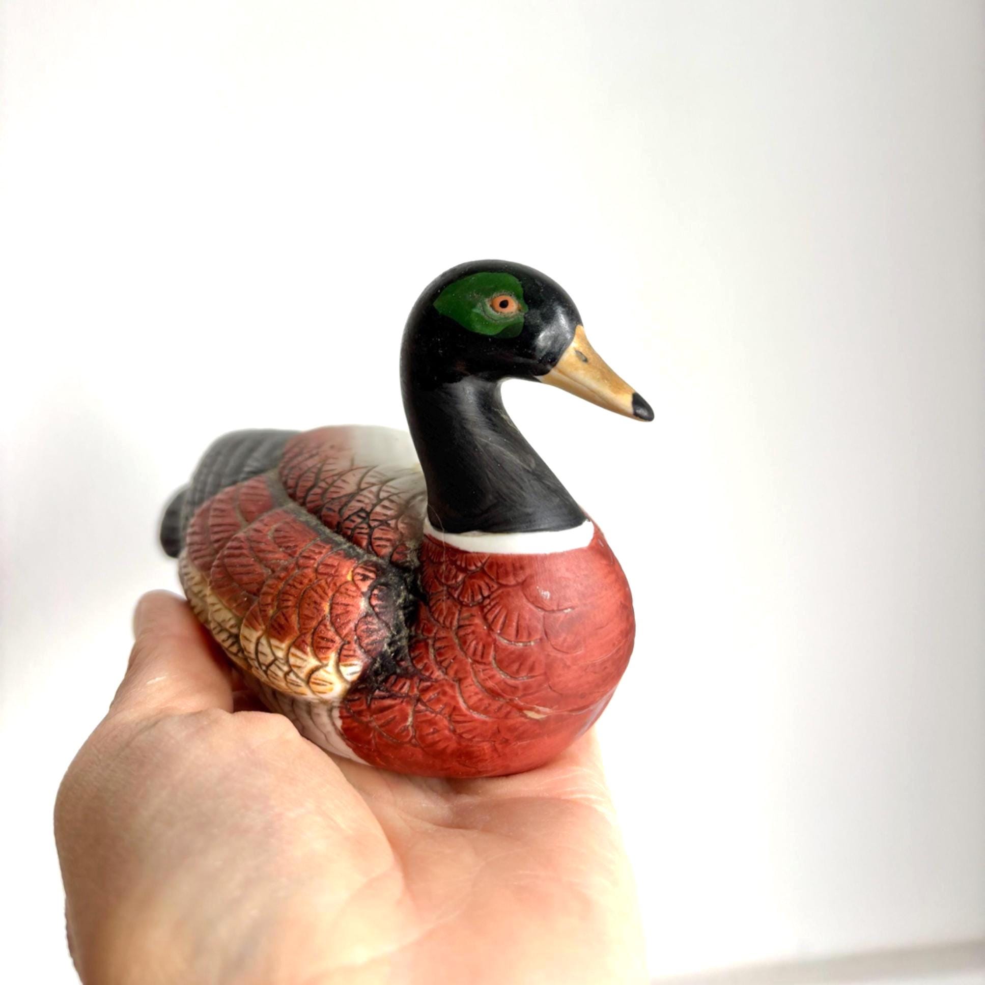 Vintage Ceramic Duck Figurine | Hand-Painted Mallard Style Ornament | Rustic Country Cottage Decor