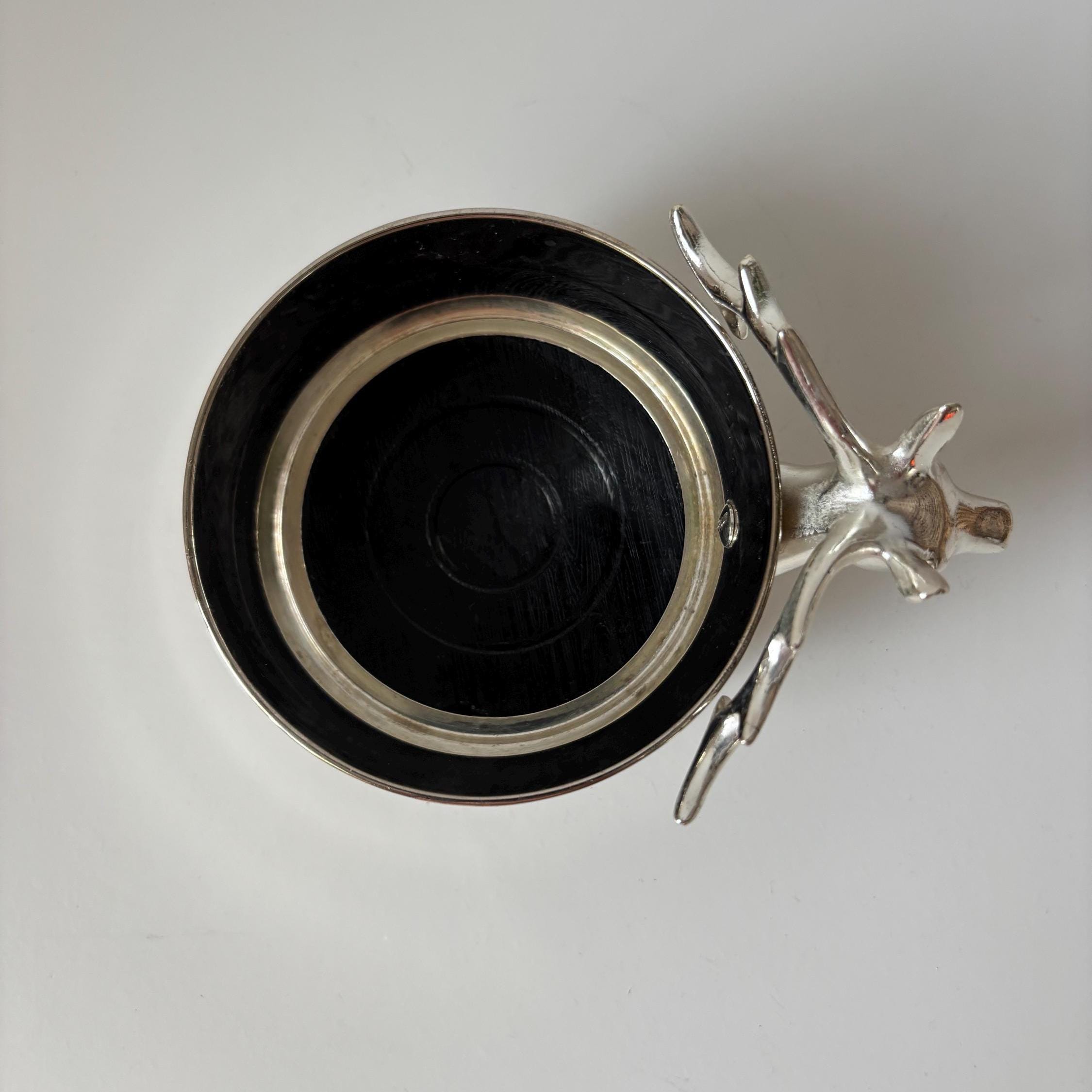 Vintage Silver Plated Stag Wine Coaster – Rustic Barware
