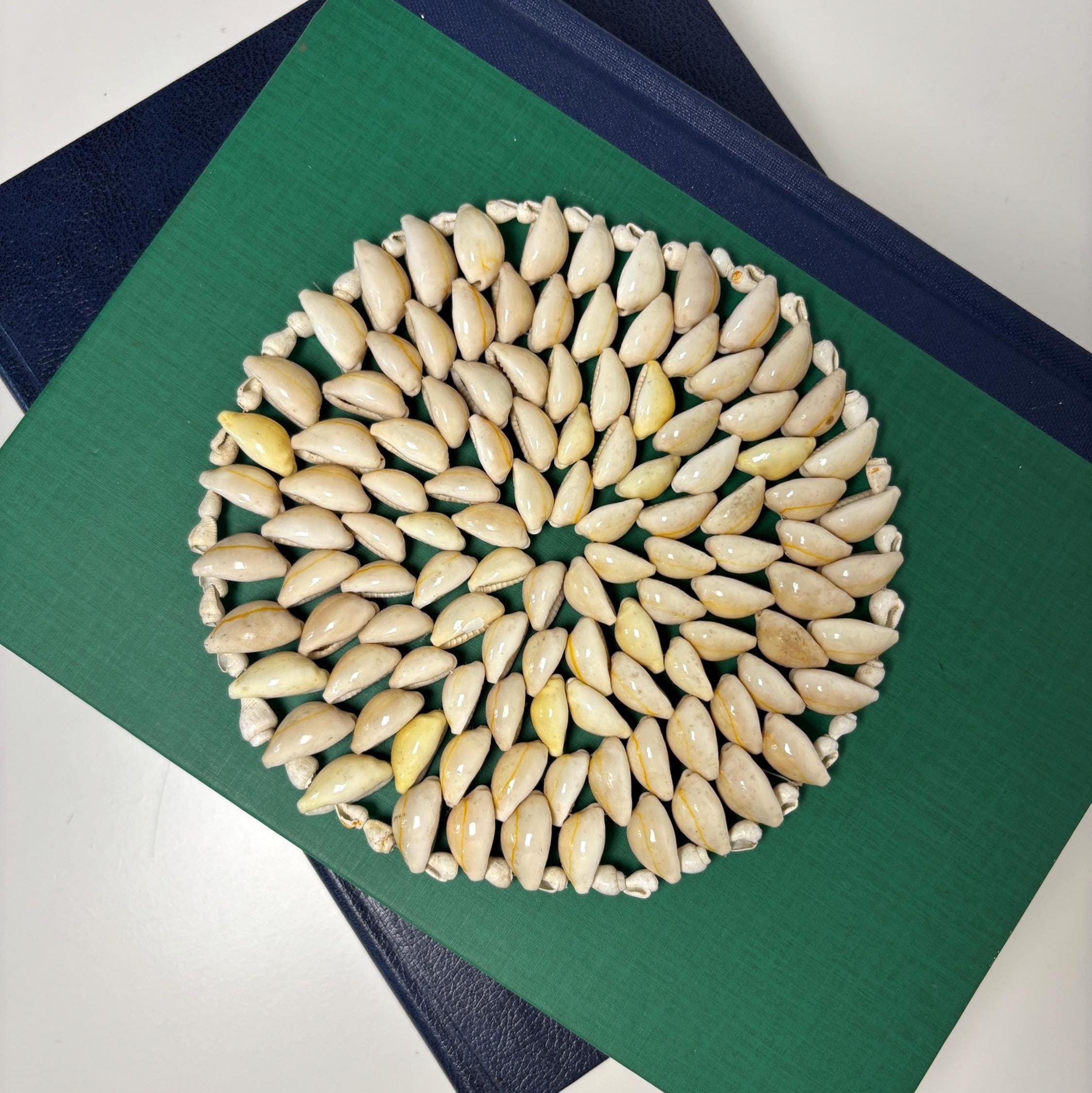 Vintage Cowrie Shell Trivet, Natural Shell Table Mat, Coastal Boho Decor
