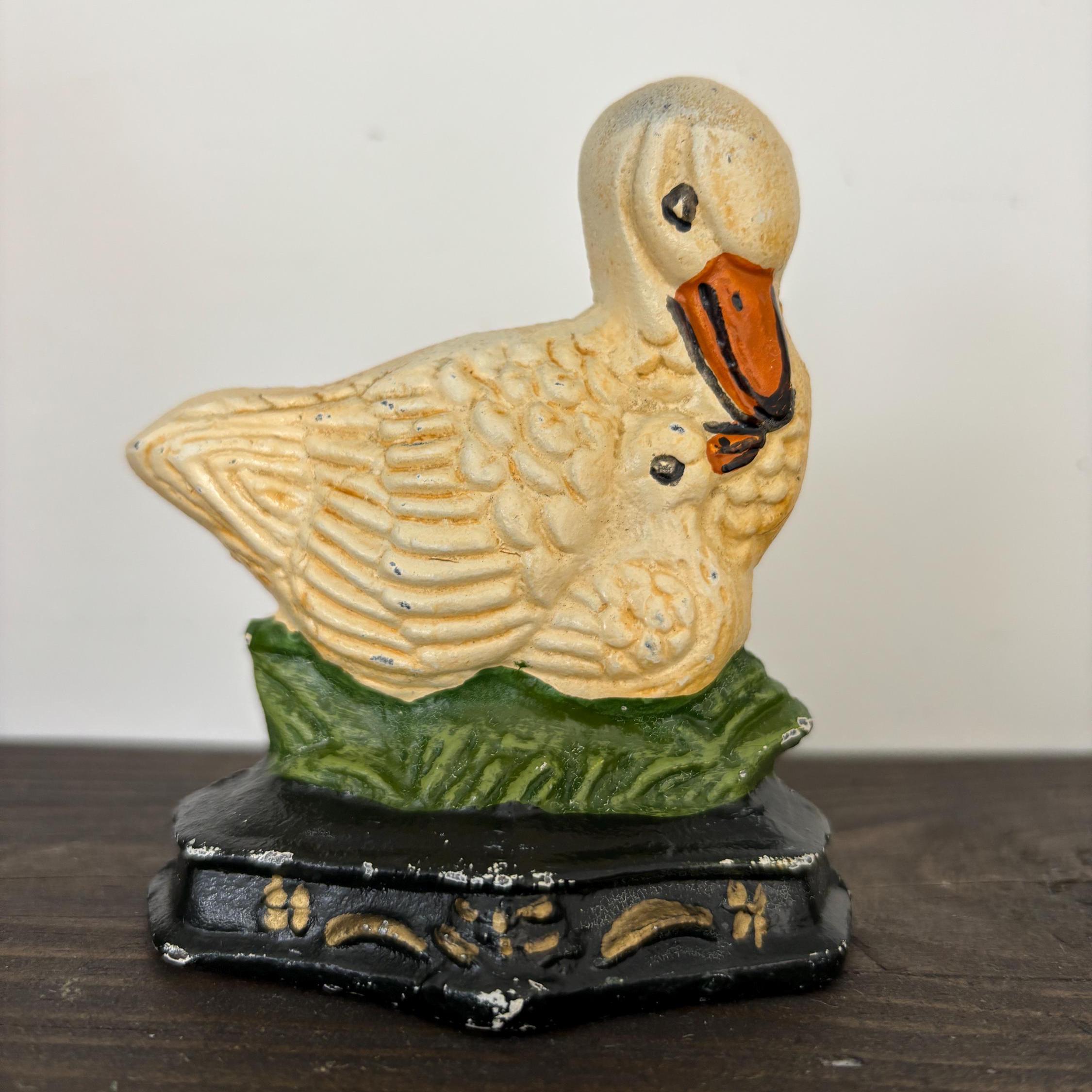 Cast Iron Duck Doorstop, Duckling Figurine, Vintage Farmhouse Kitchen Decor, Mother Baby Ducks Ornament